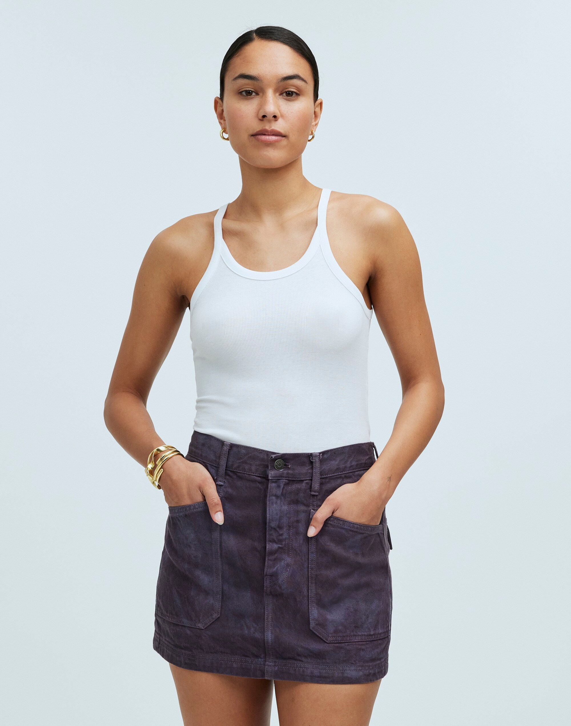 Madewell x MN Dye Studio Denim Patch-Pocket Micro Mini Skirt