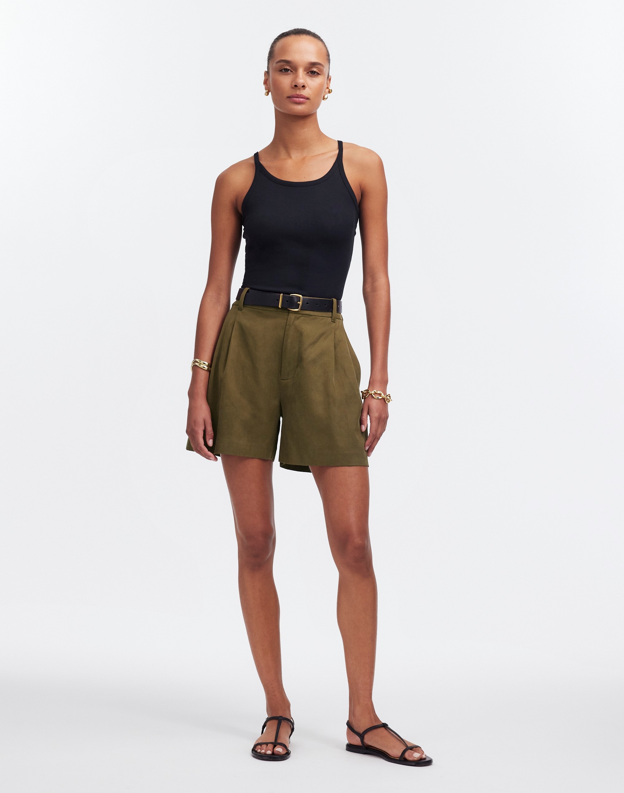 The Harlow Short in Drapey Twill in dark olive image 2
