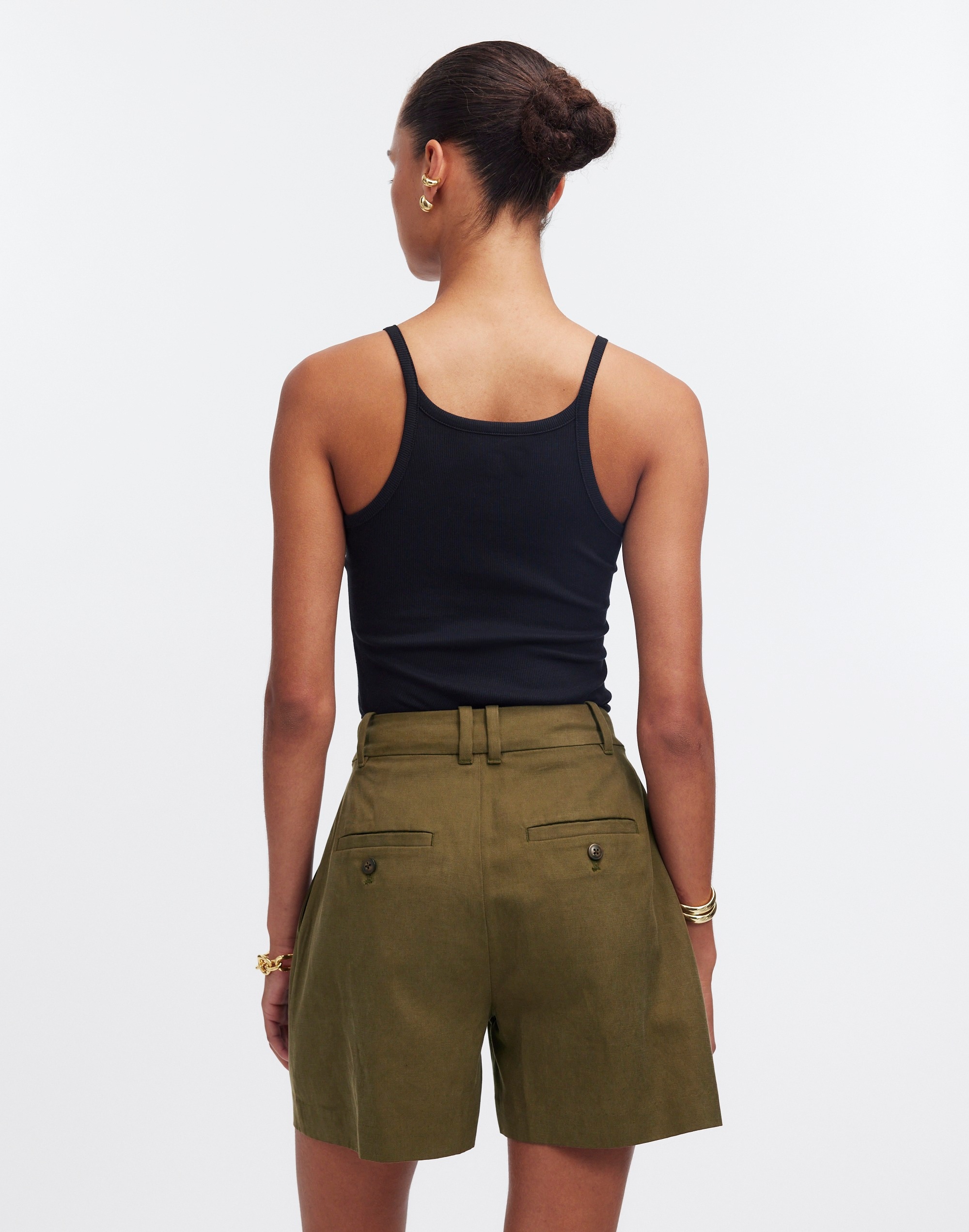 The Harlow Short in Drapey Twill in dark olive image 4