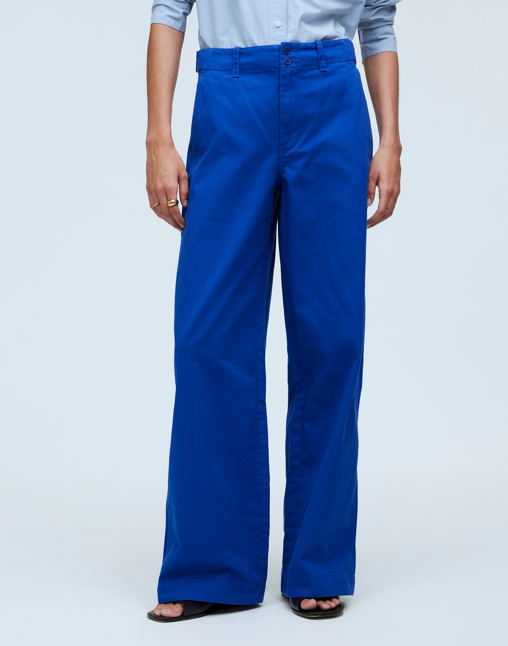 Button-Tab Wide-Legs Pants
