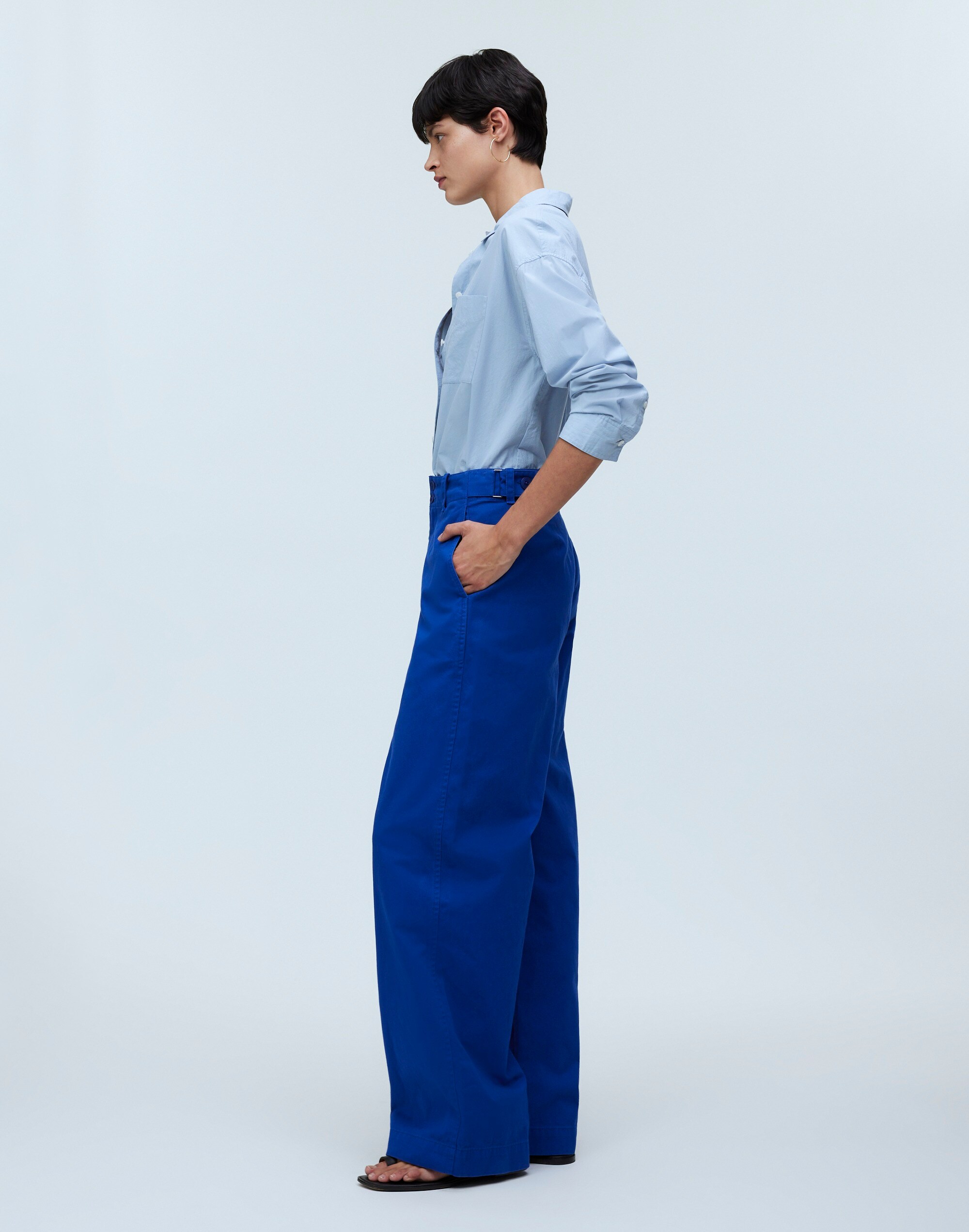 Button-Tab Wide-Legs Pants