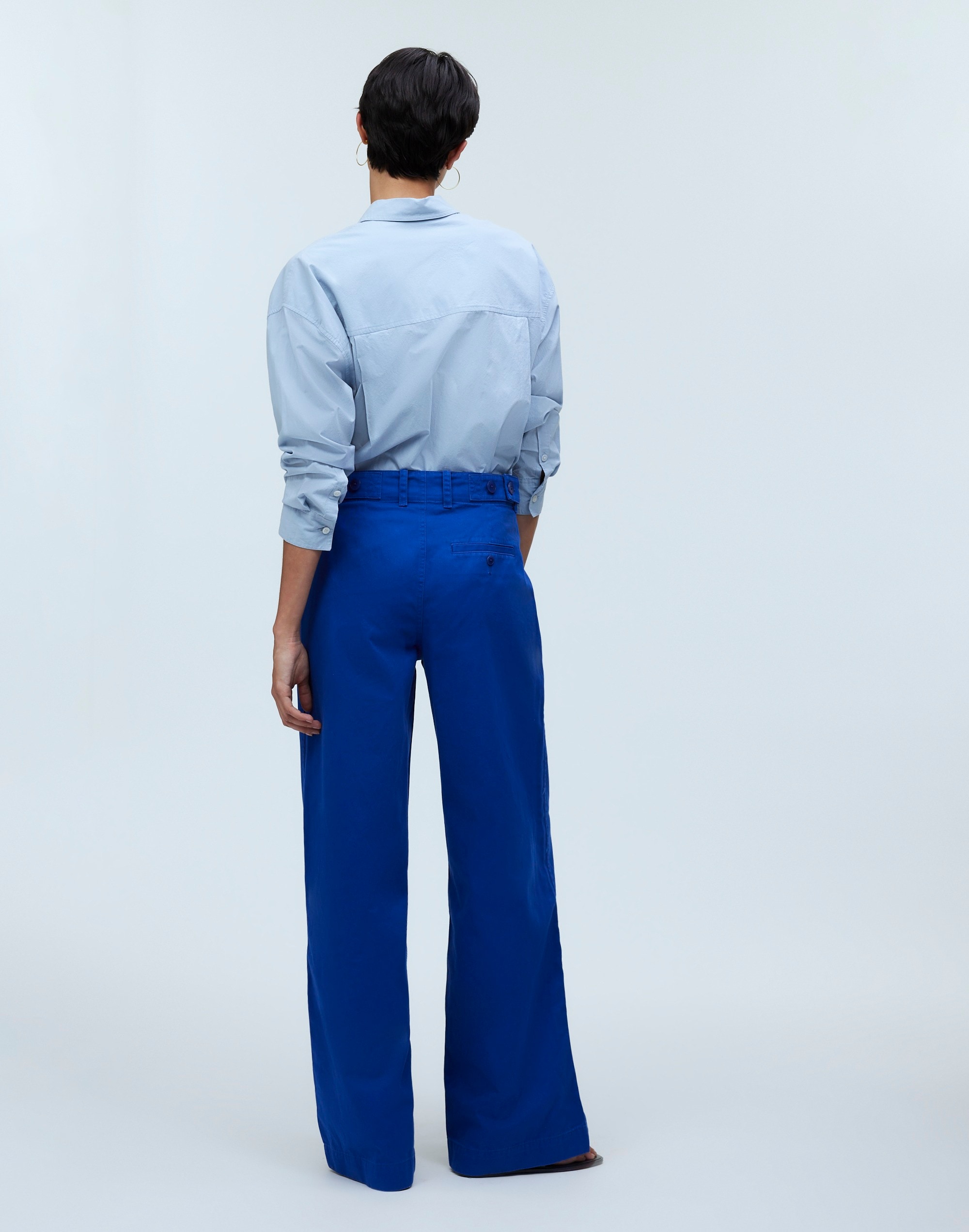 Button-Tab Wide-Legs Pants