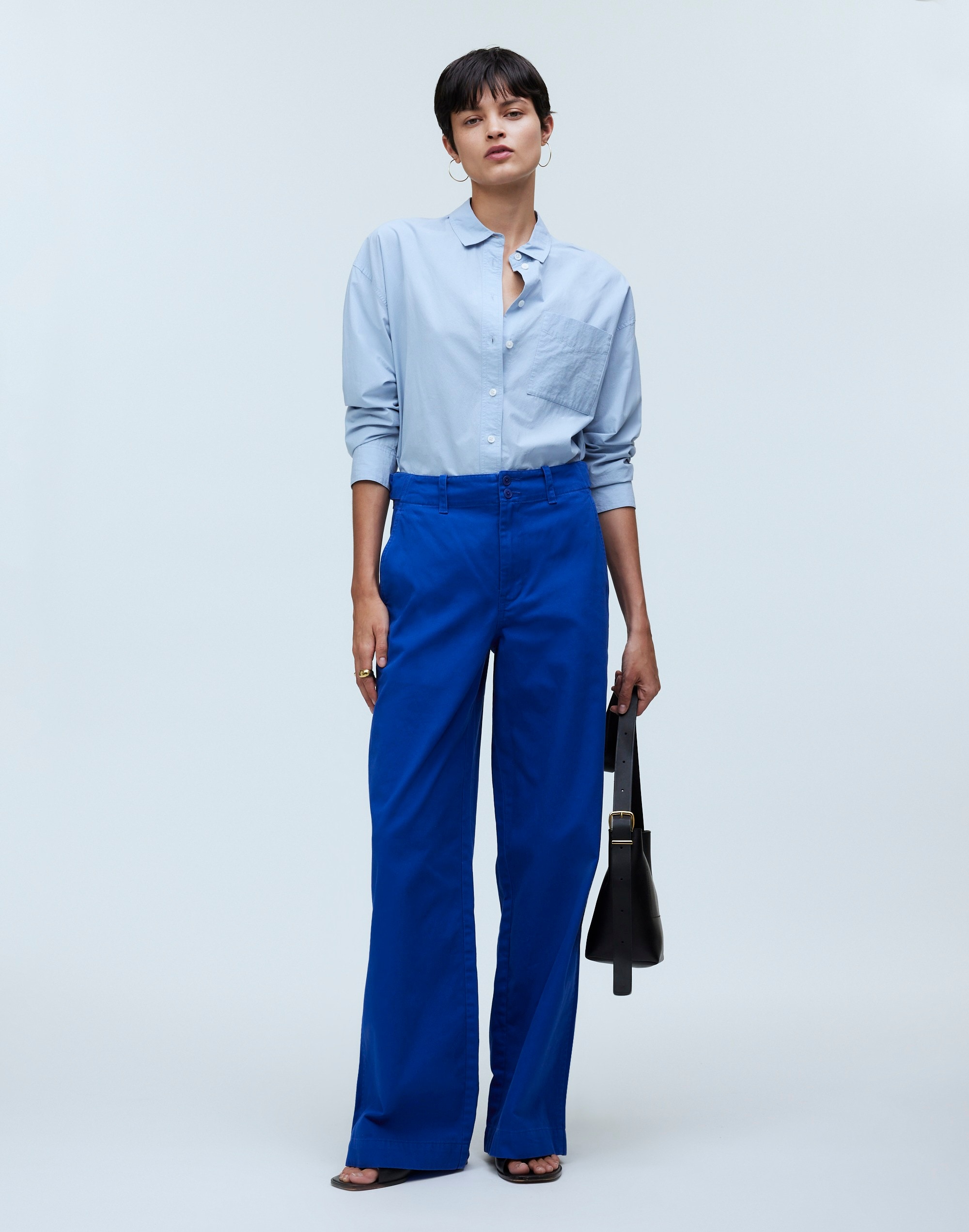 Button-Tab Wide-Legs Pants
