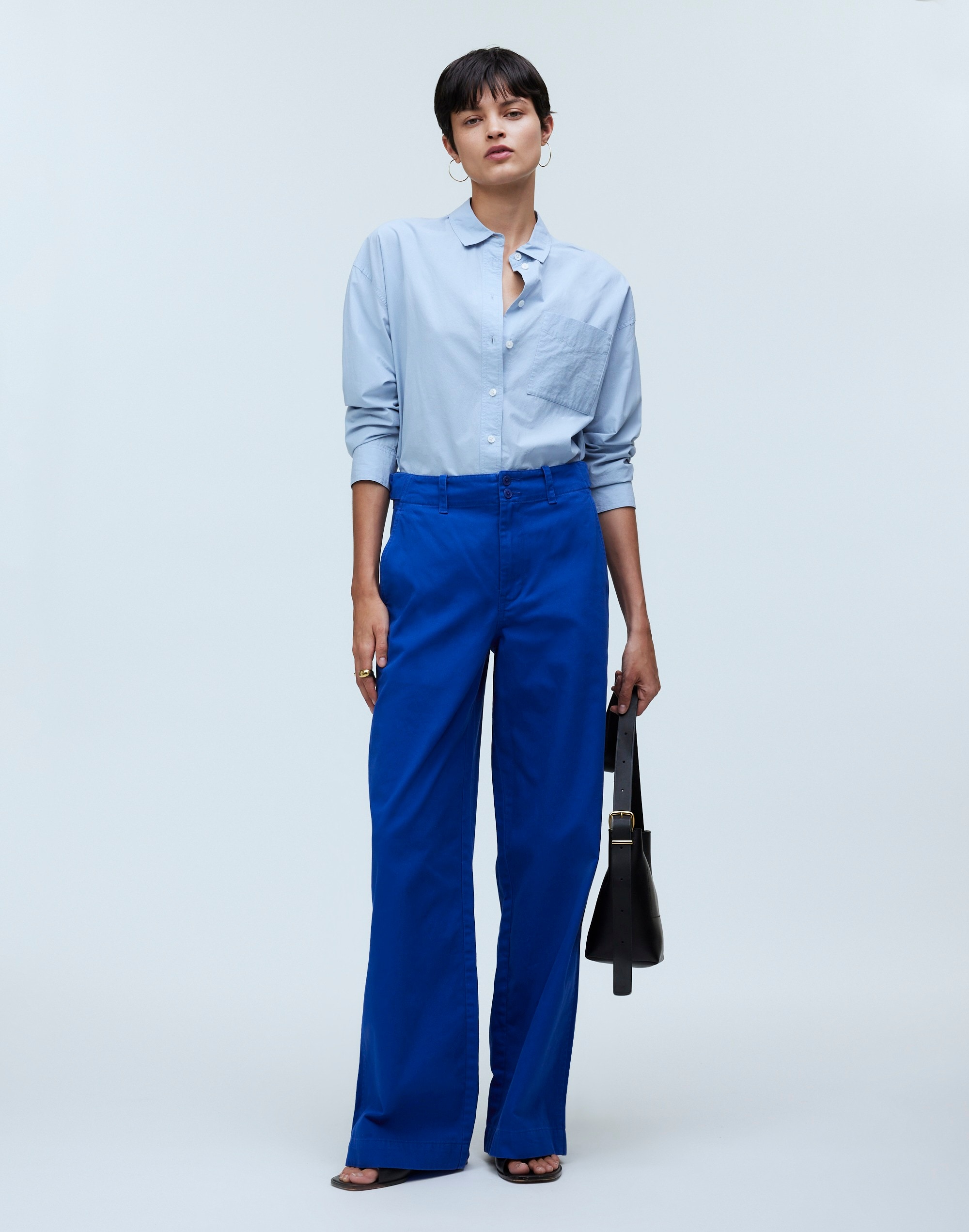 Mw Button-tab Wide-legs Pants In Pure Blue