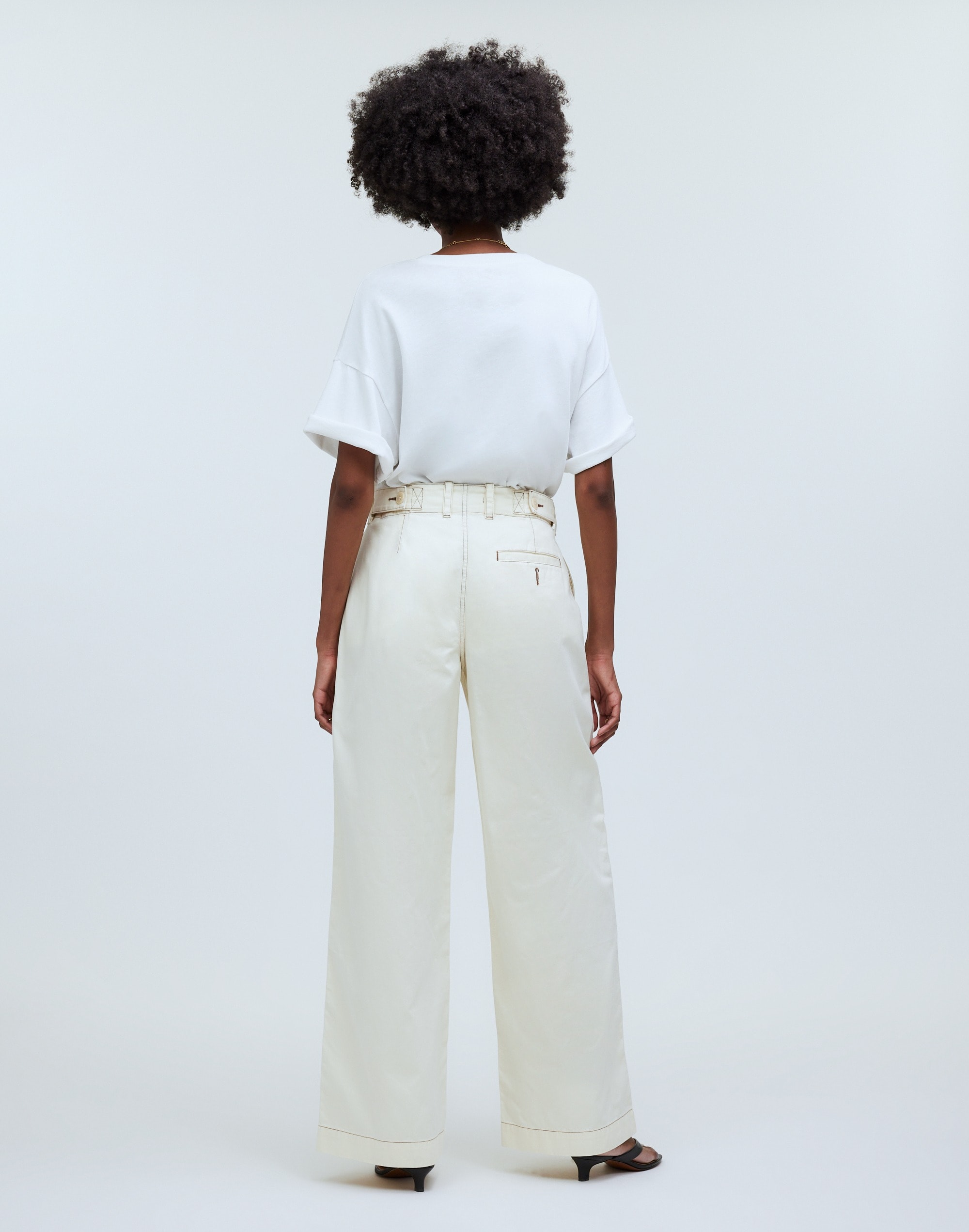 Button-Tab Wide-Legs Pants