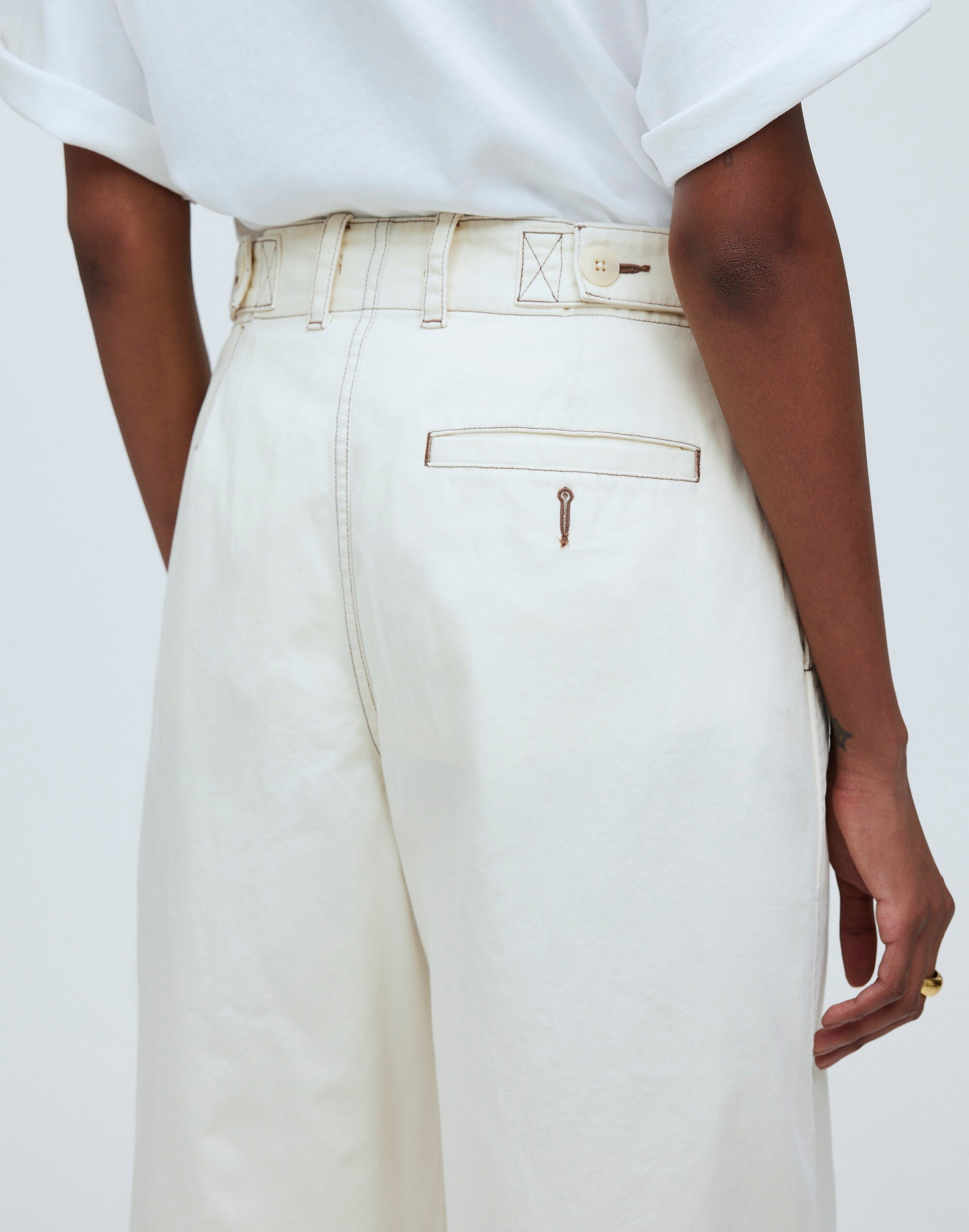 Button-Tab Wide-Legs Pants