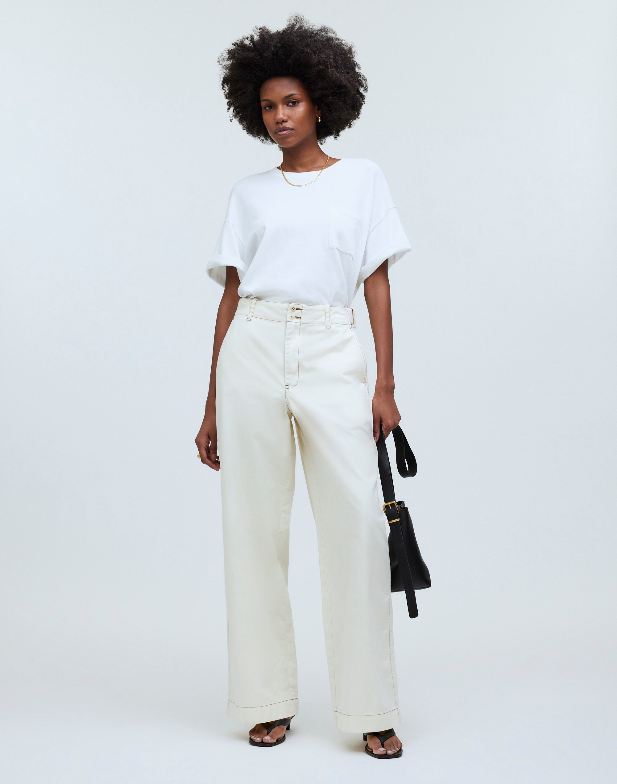 Mw Button-tab Wide-legs Pants In Antique Cream