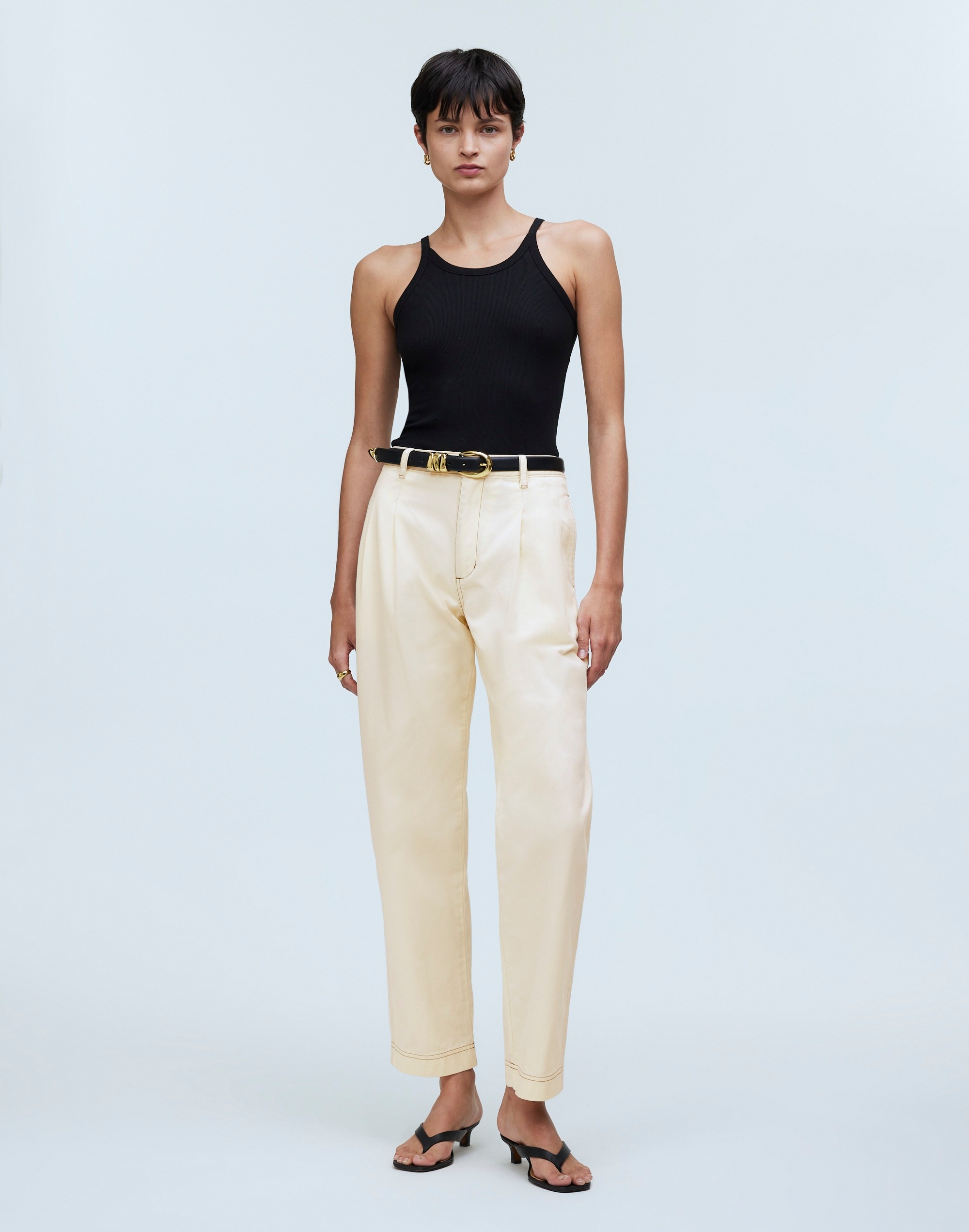 Mw Pleated Straight Pants In Antique Cream
