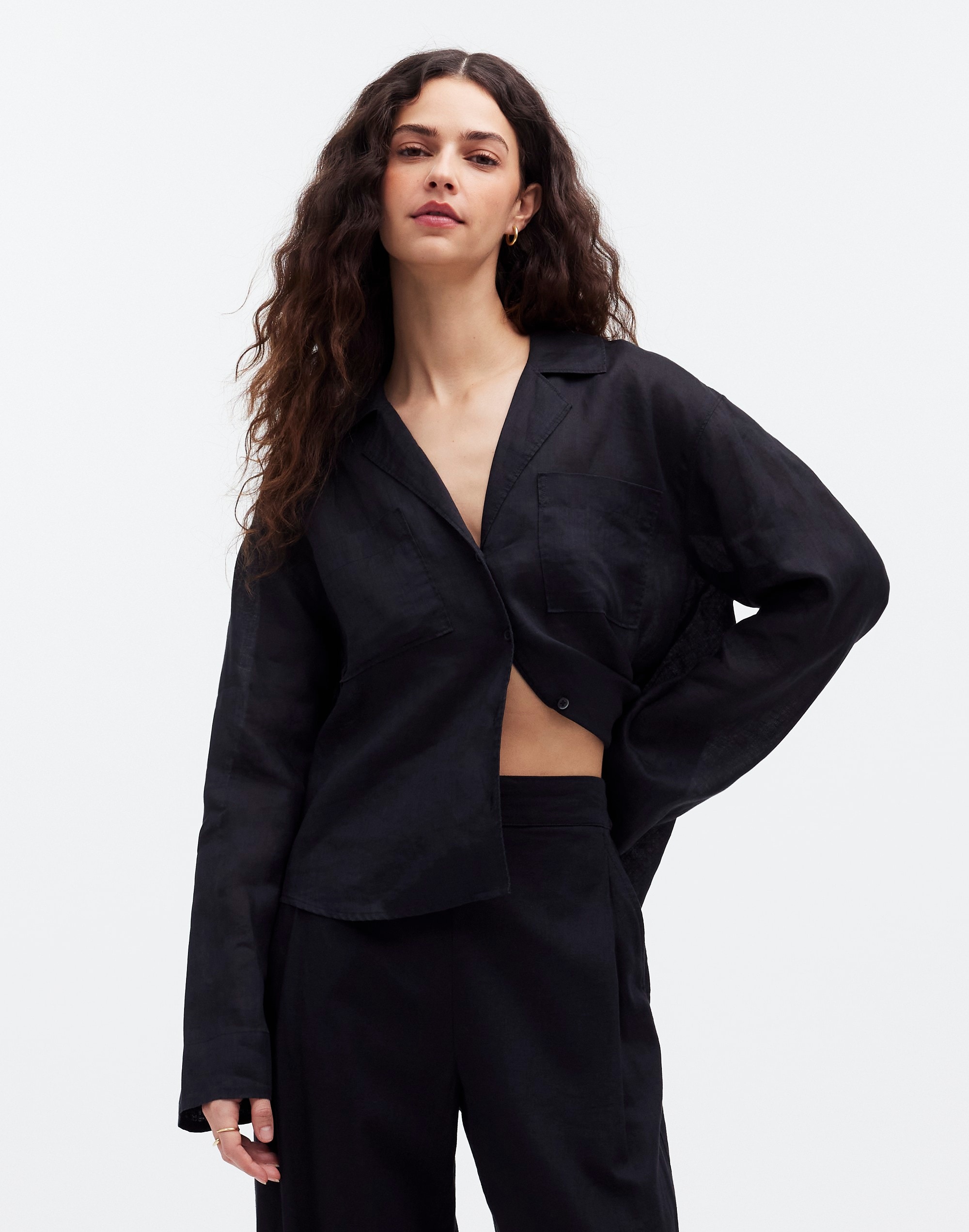 Tall Pull-On Straight Crop Pants in Linen Blend in true black image 2