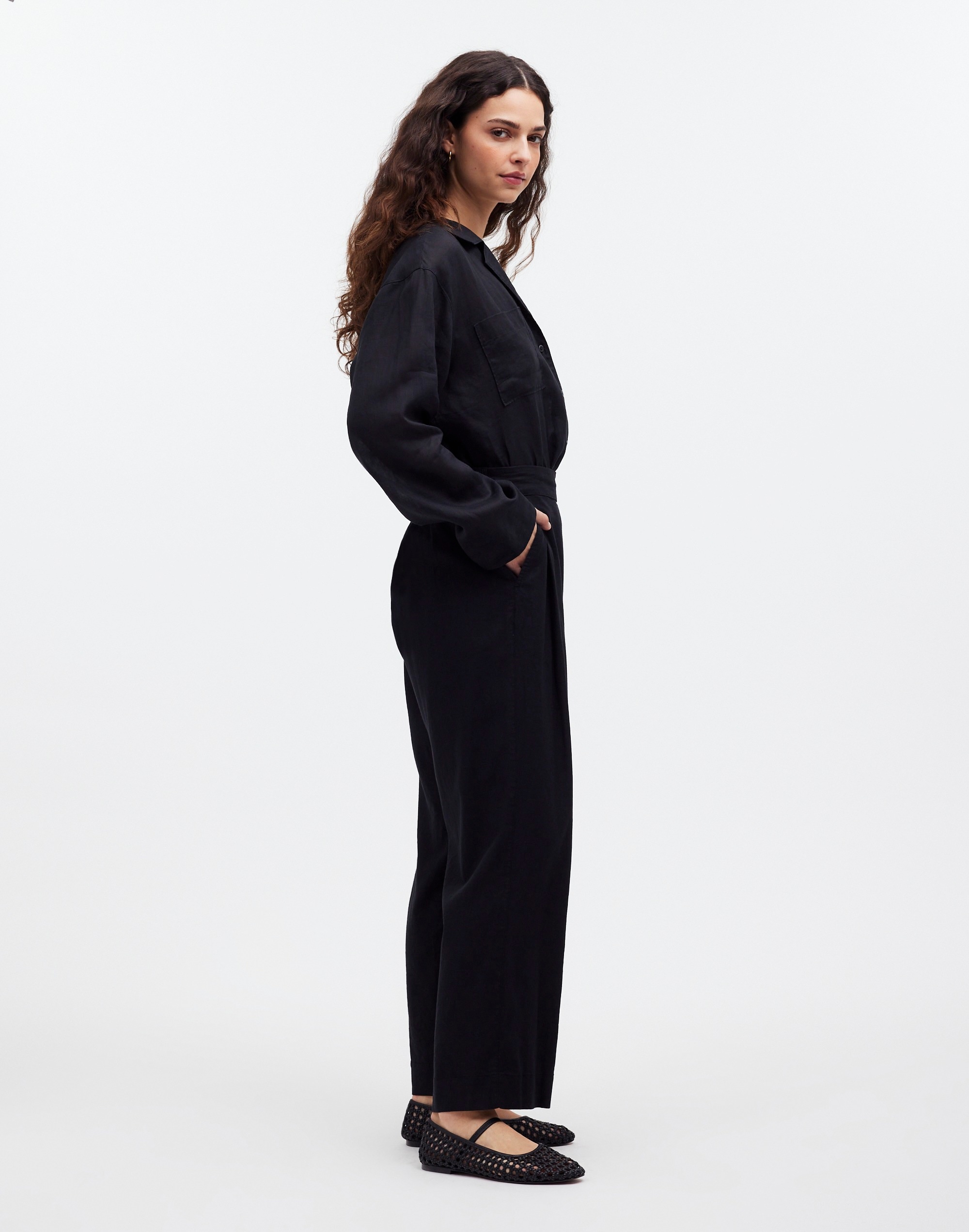 Tall Pull-On Straight Crop Pants in Linen Blend in true black image 3