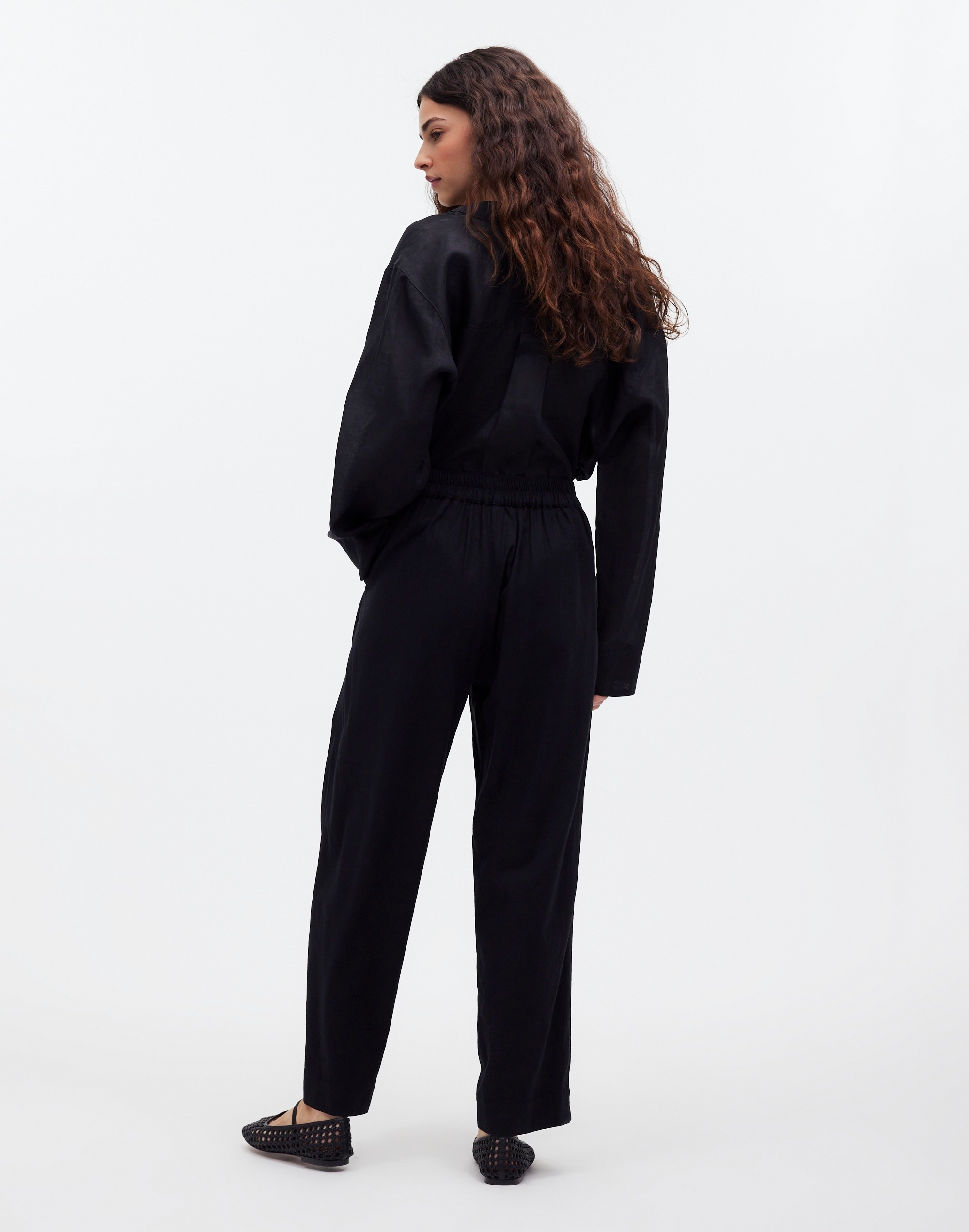 Tall Pull-On Straight Crop Pants in Linen Blend in true black image 4