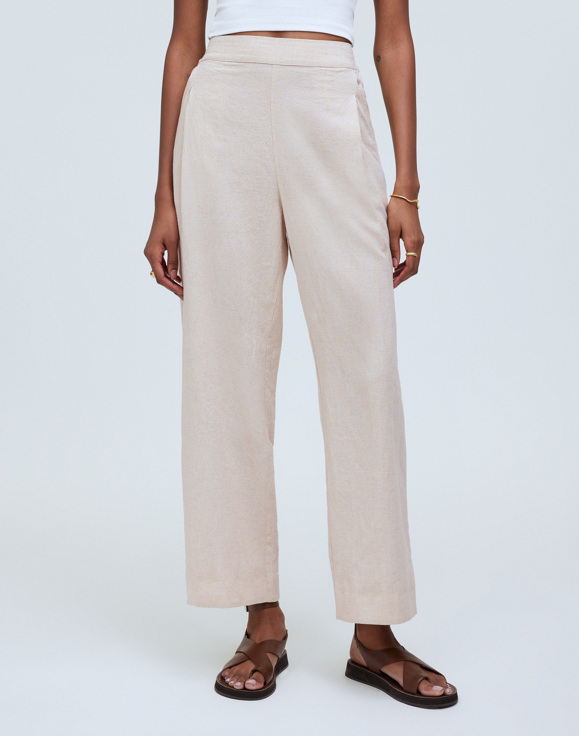 Pull-On Straight Crop Pants in Linen Blend in natural undyed image 2