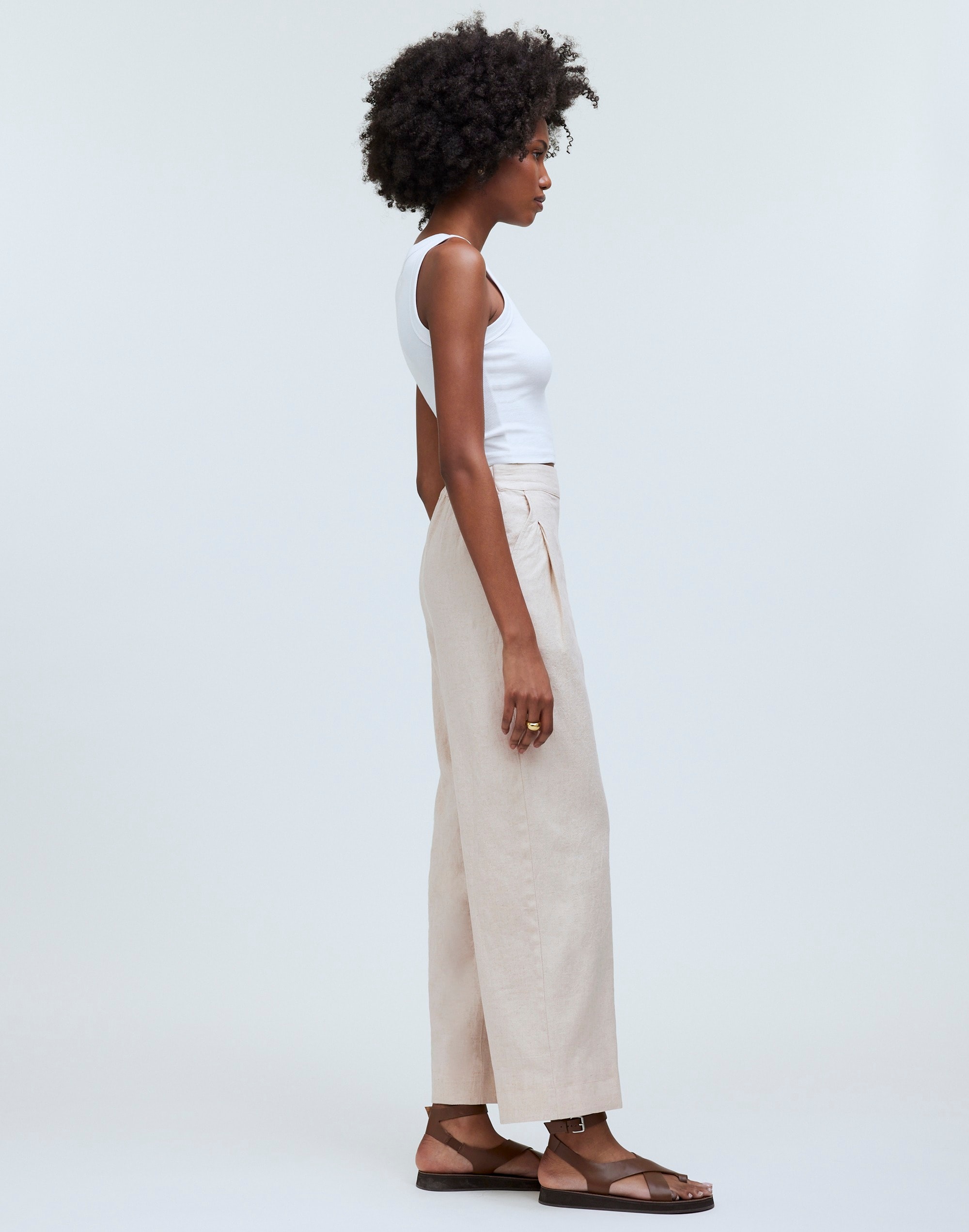 Pull-On Straight Crop Pants in Linen Blend in natural undyed image 3