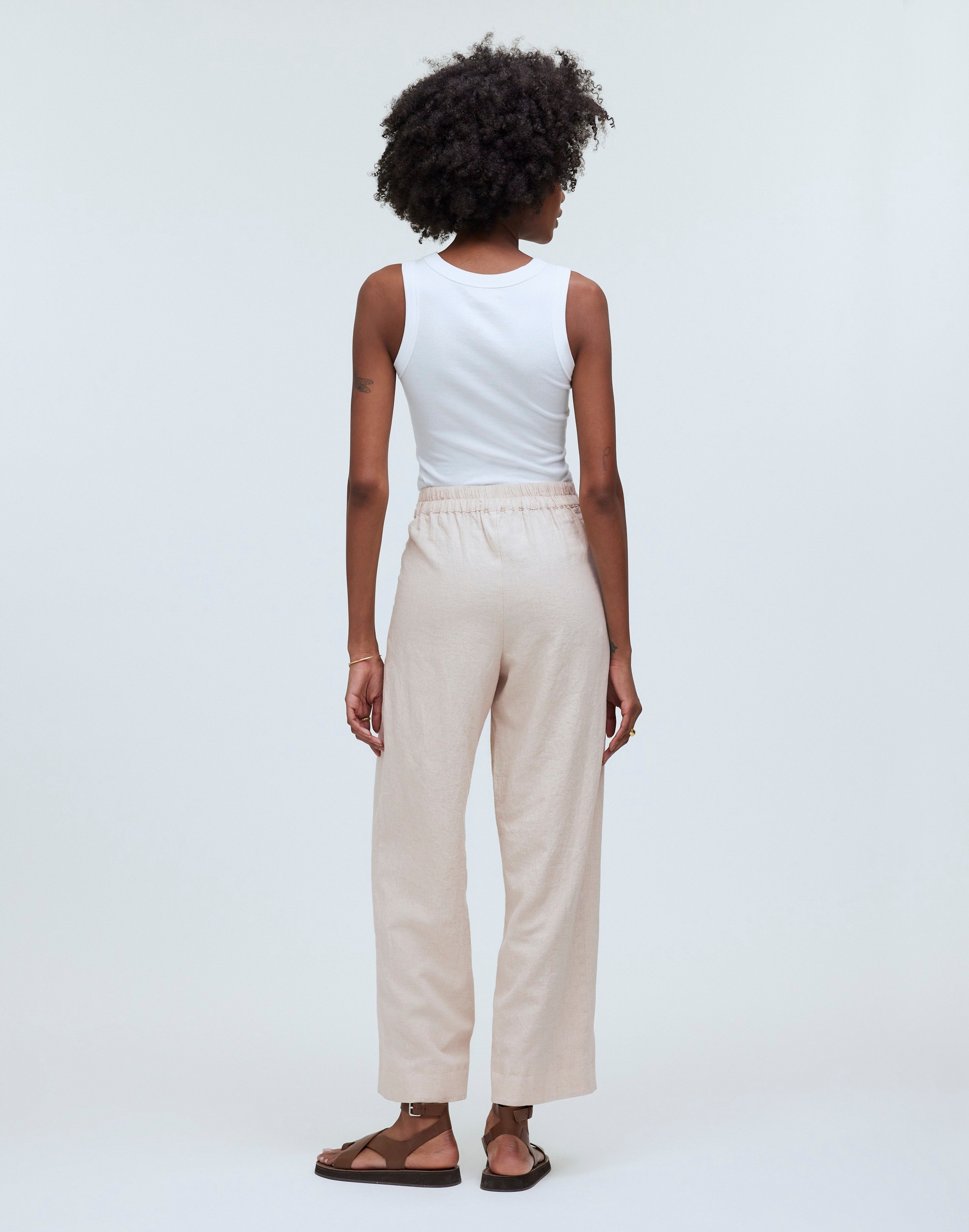 Pull-On Straight Crop Pants in Linen Blend in natural undyed image 4