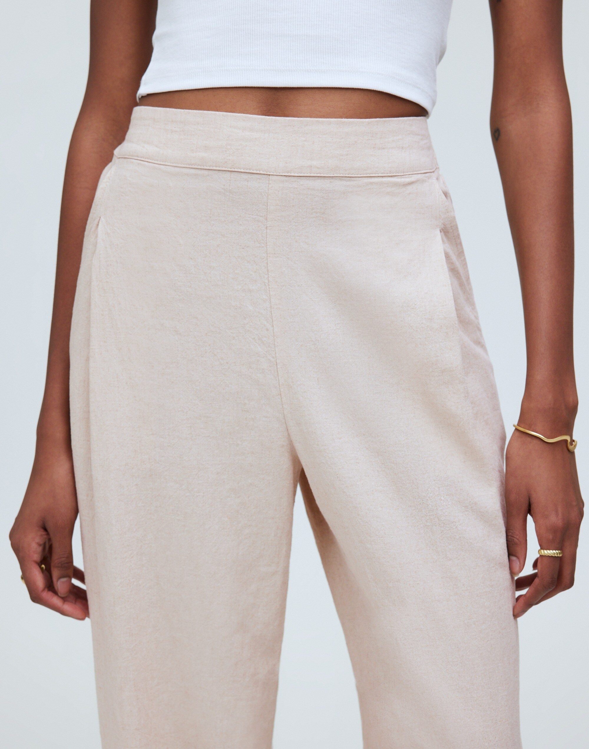 Pull-On Straight Crop Pants in Linen Blend in natural undyed image 5