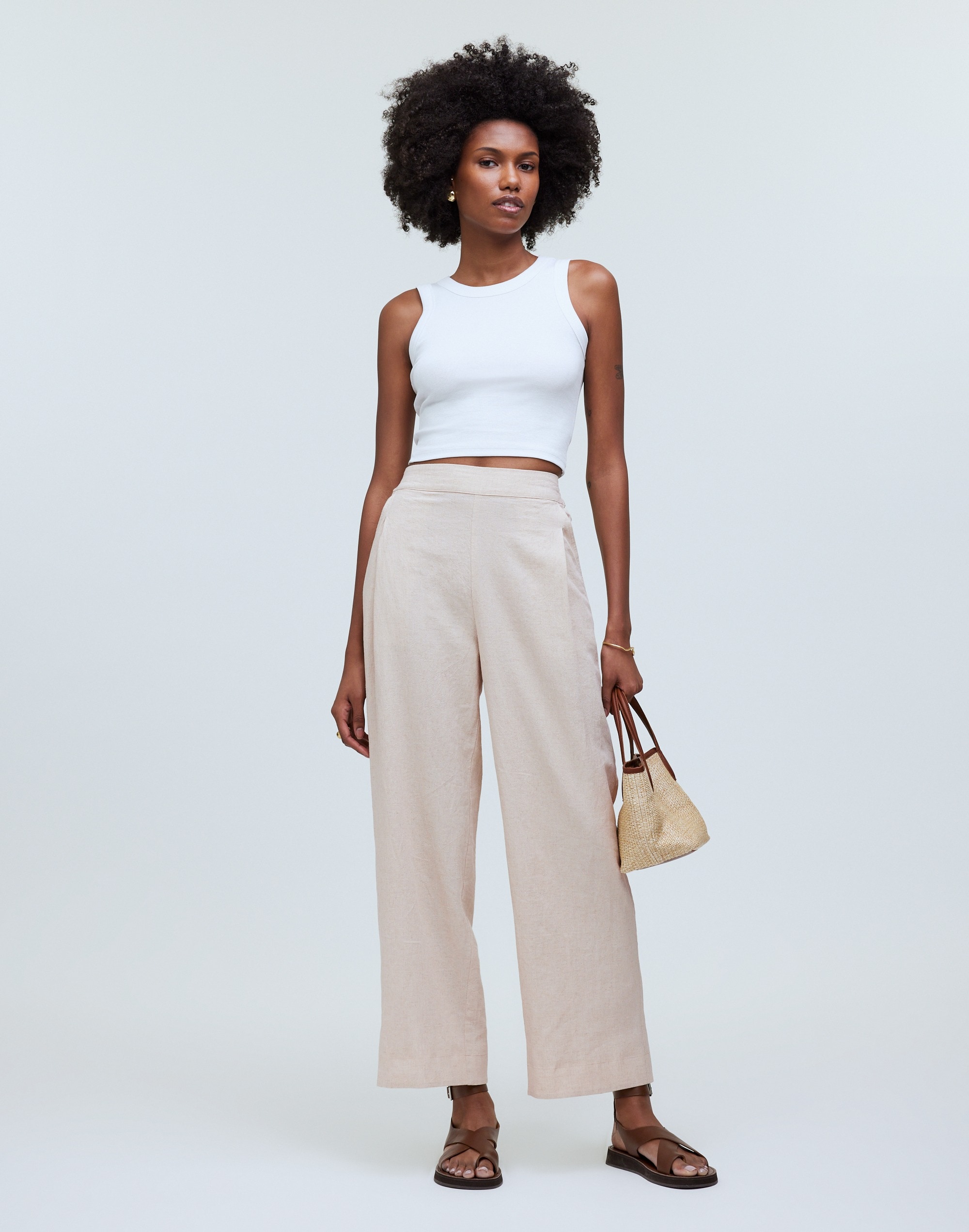 Mw Pull-on Straight Crop Pants In Natural Undyed