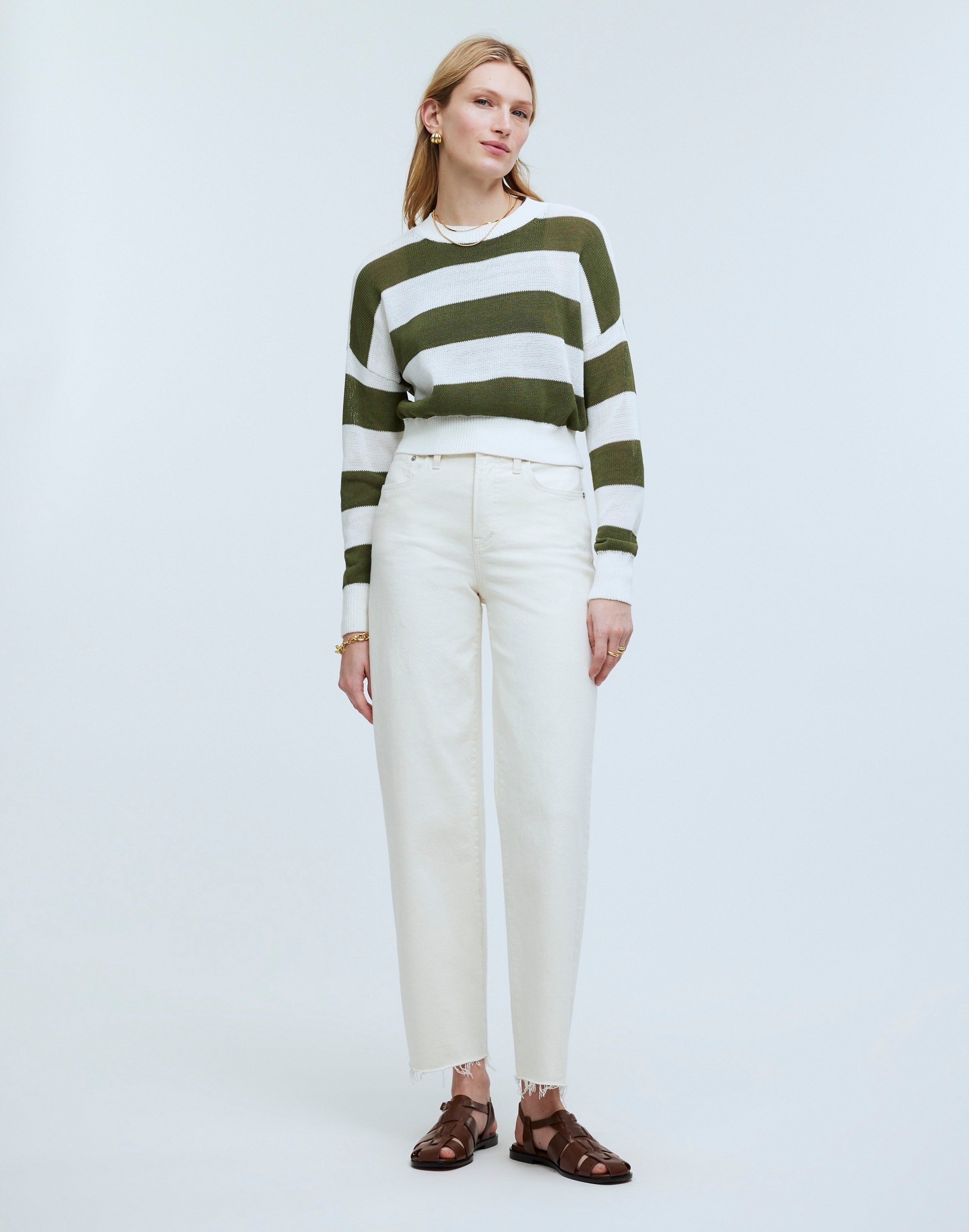 Loose-Knit Crewneck Sweater Stripe