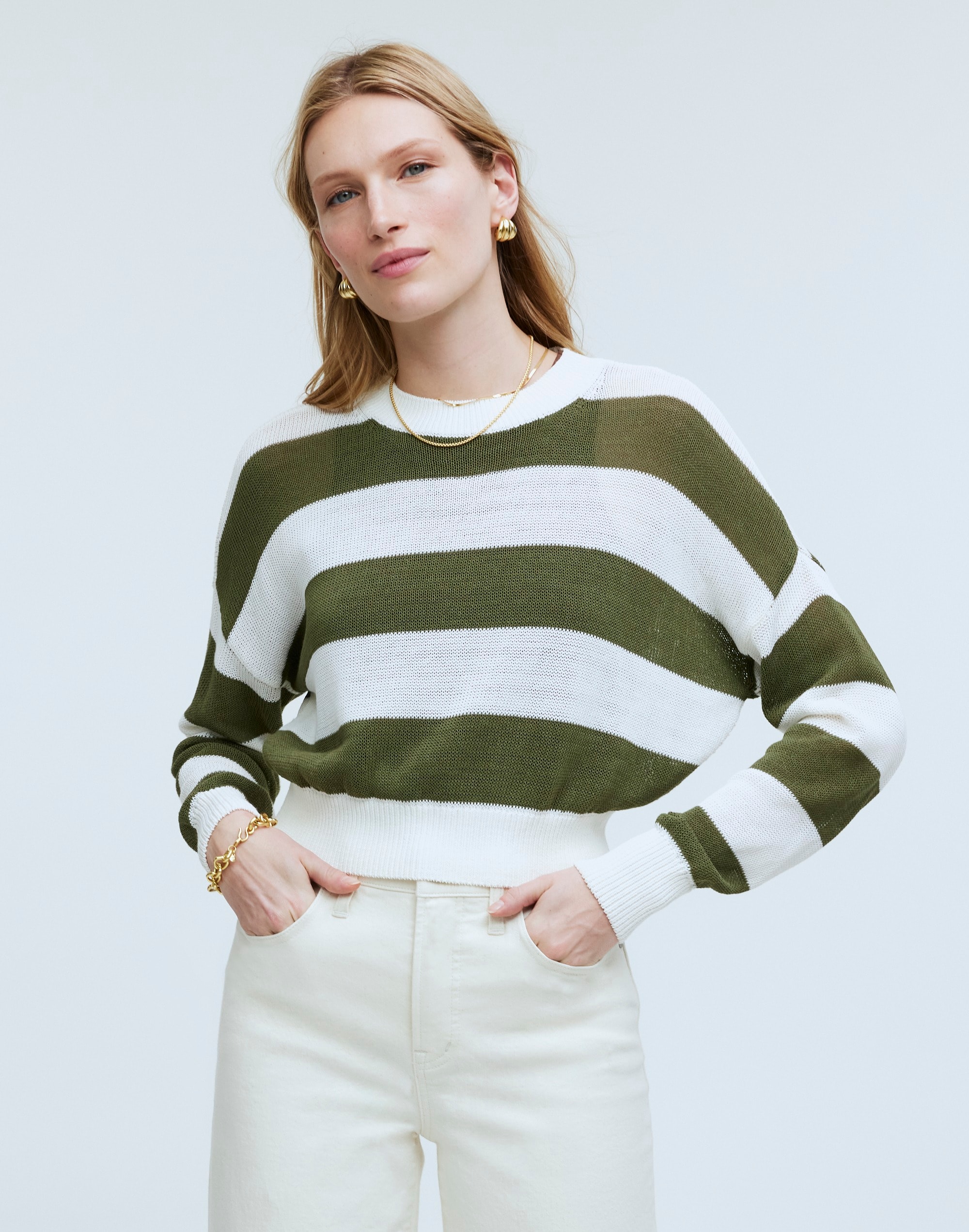 Loose-Knit Crewneck Sweater Stripe