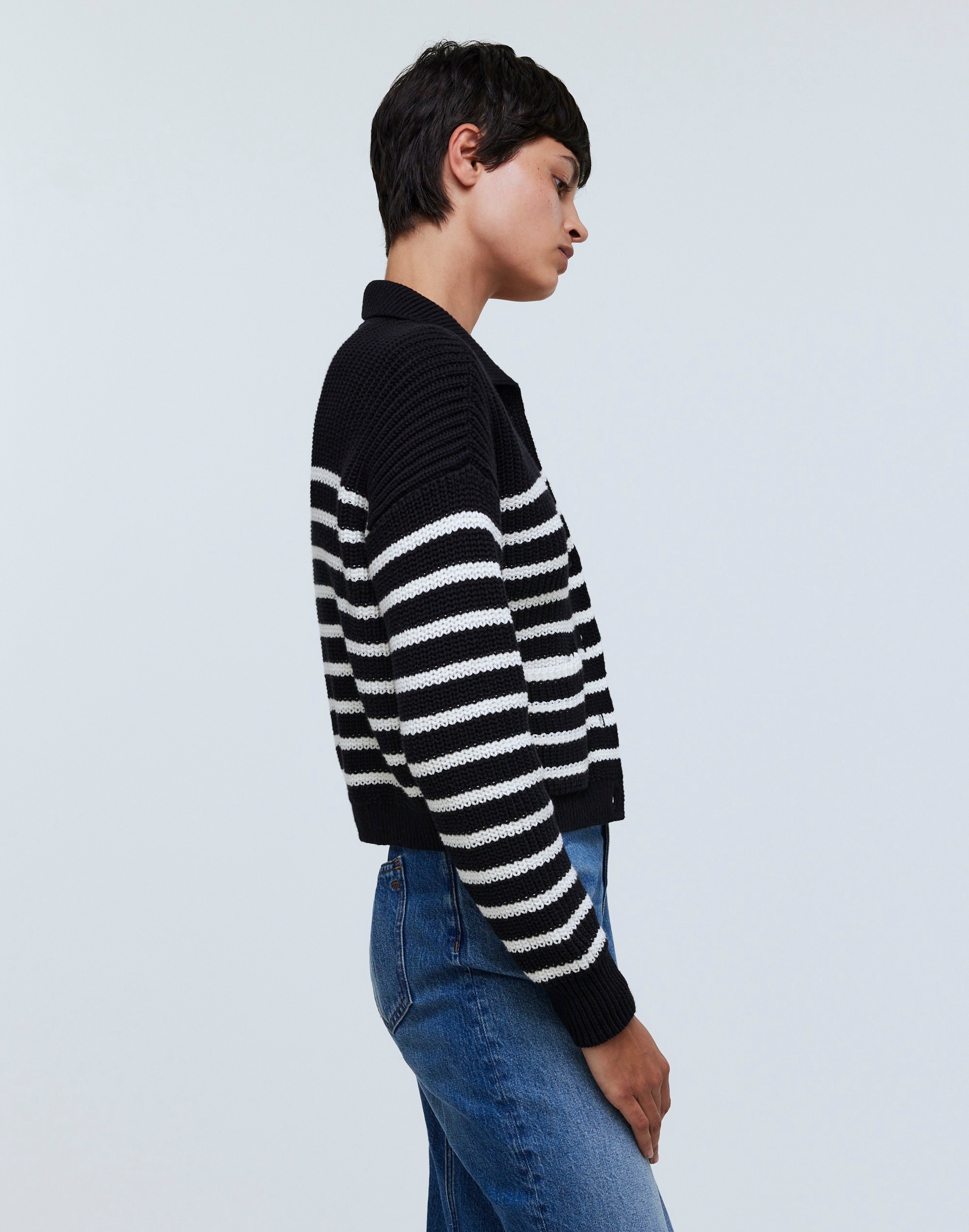 Ribbed Polo Cardigan Sweater