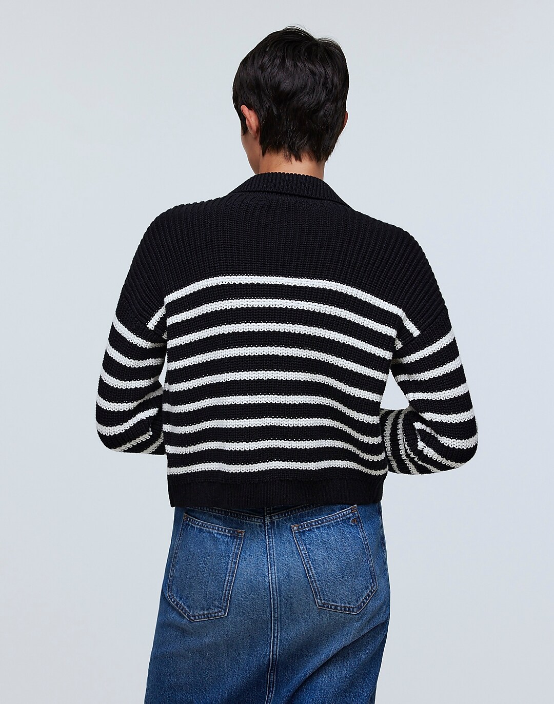 Ribbed Polo Cardigan Sweater in Stripe