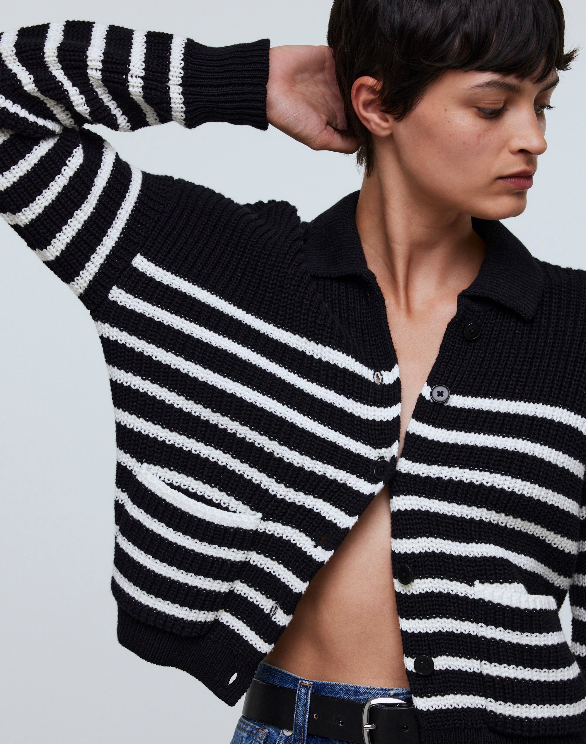 Ribbed Polo Cardigan Sweater