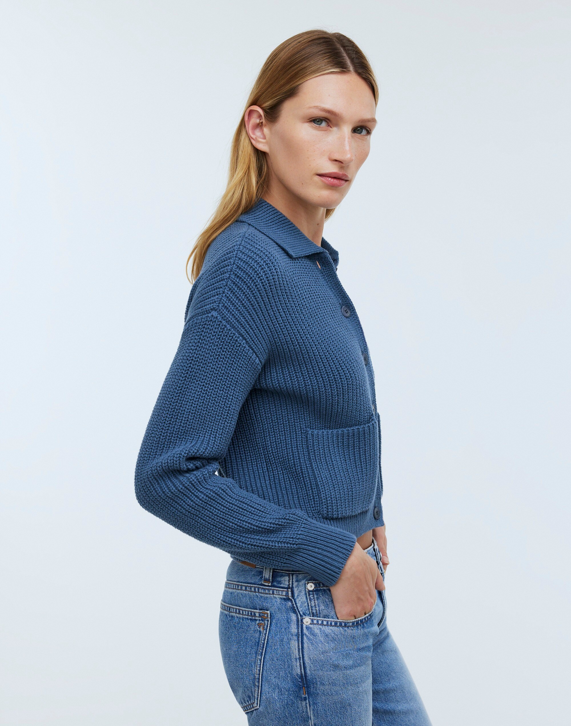 Ribbed Polo Cardigan Sweater
