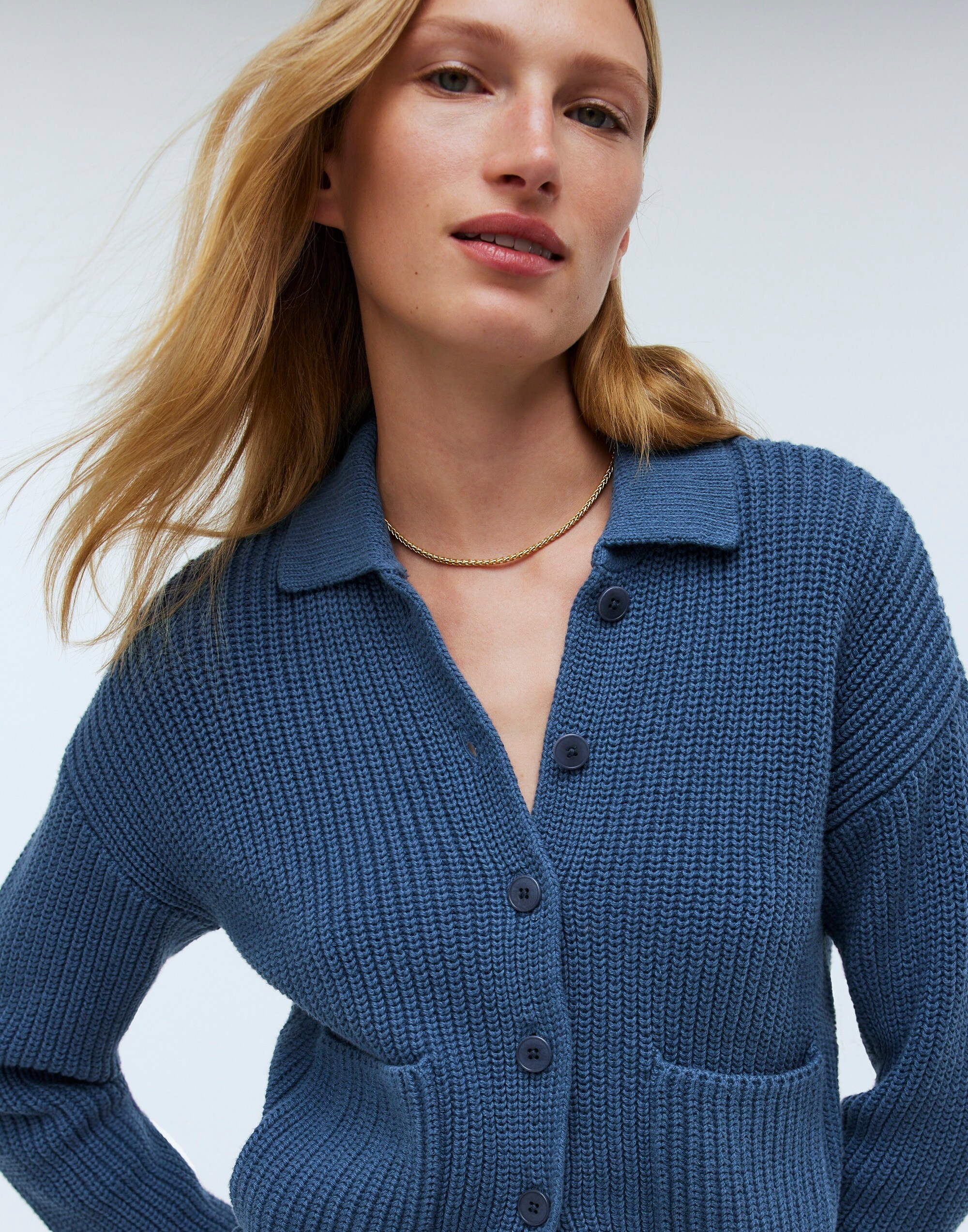 Ribbed Polo Cardigan Sweater