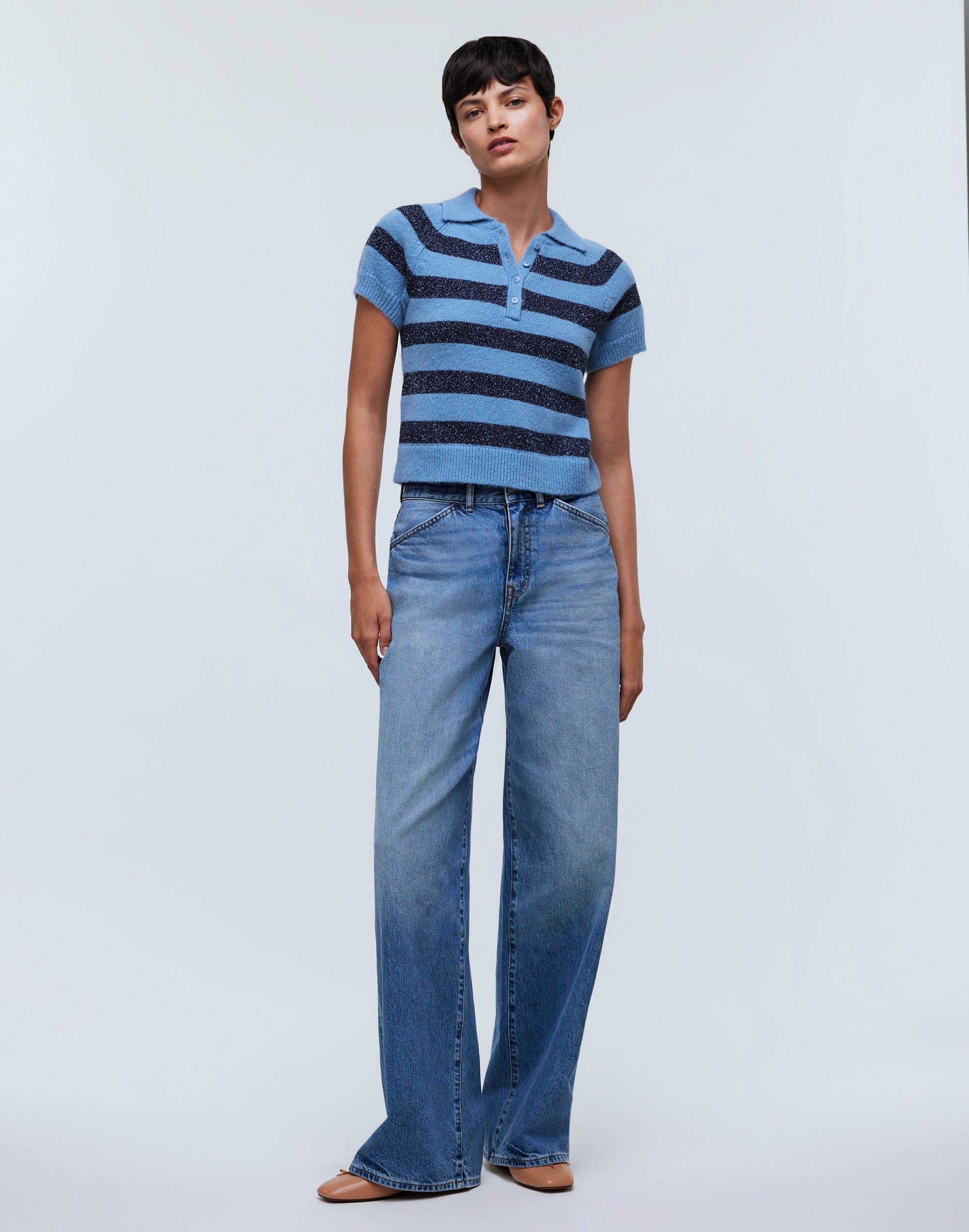 Raglan Polo Sweater Tee in Stripe