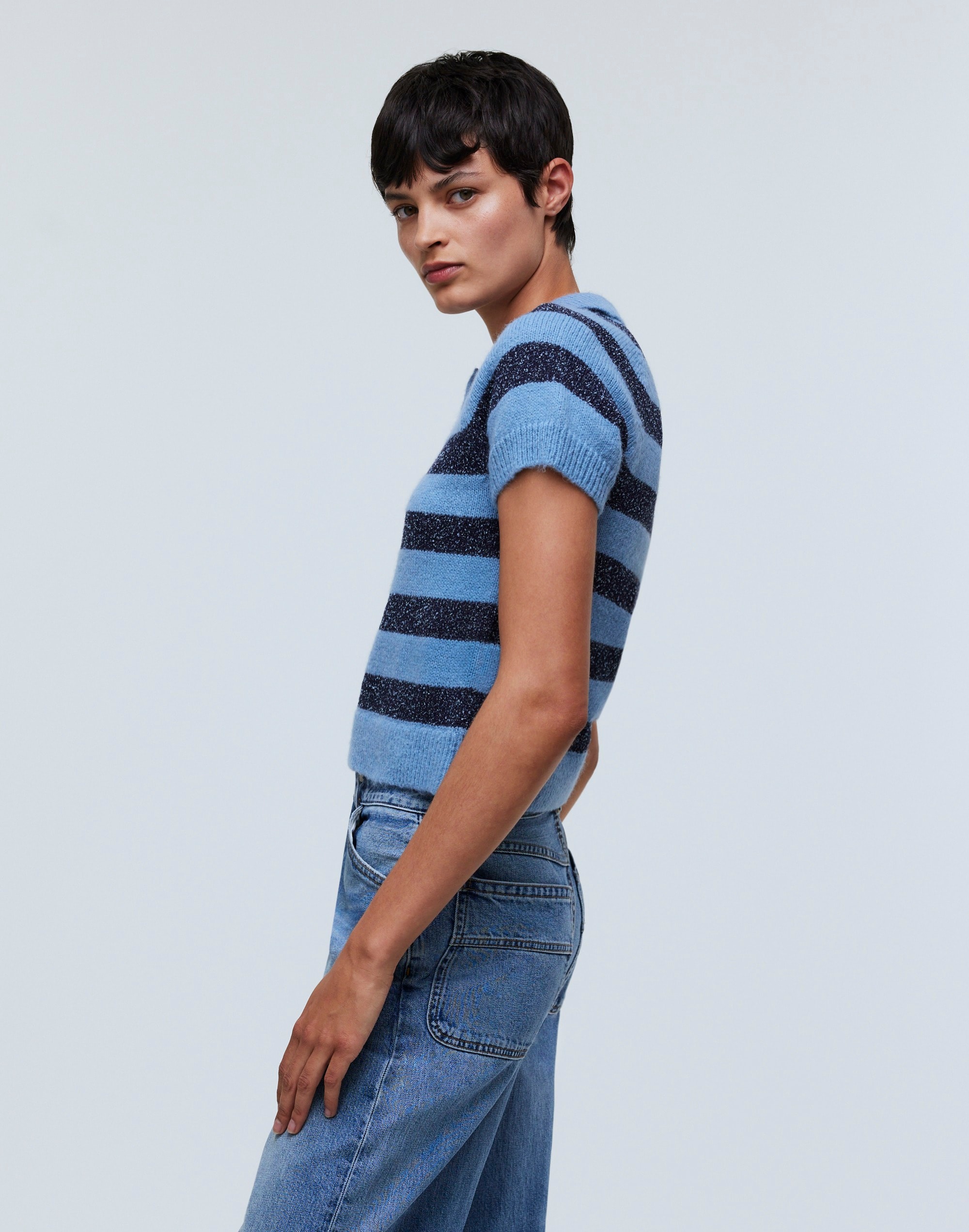 Raglan Polo Sweater Tee in Stripe