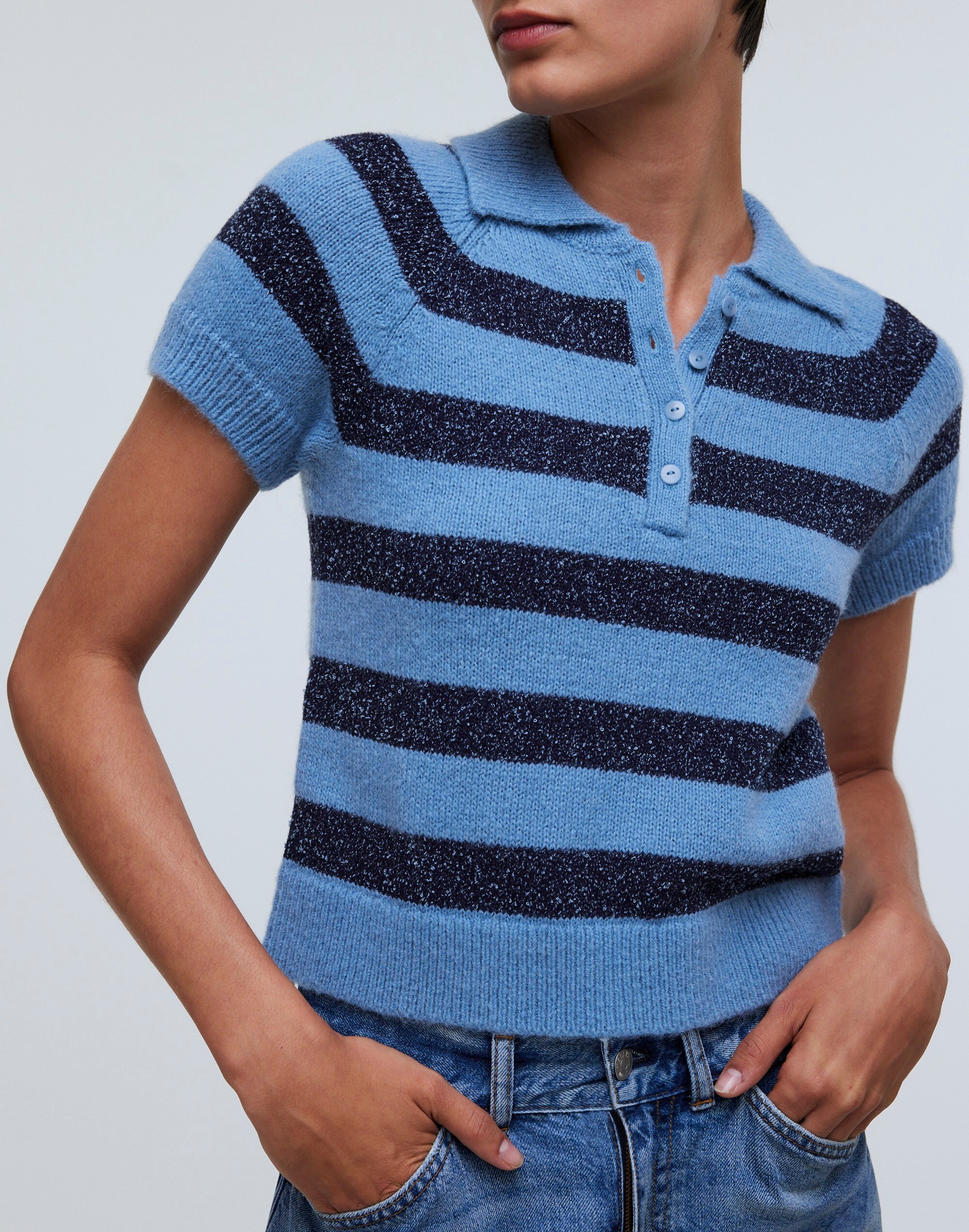 Raglan Polo Sweater Tee in Stripe