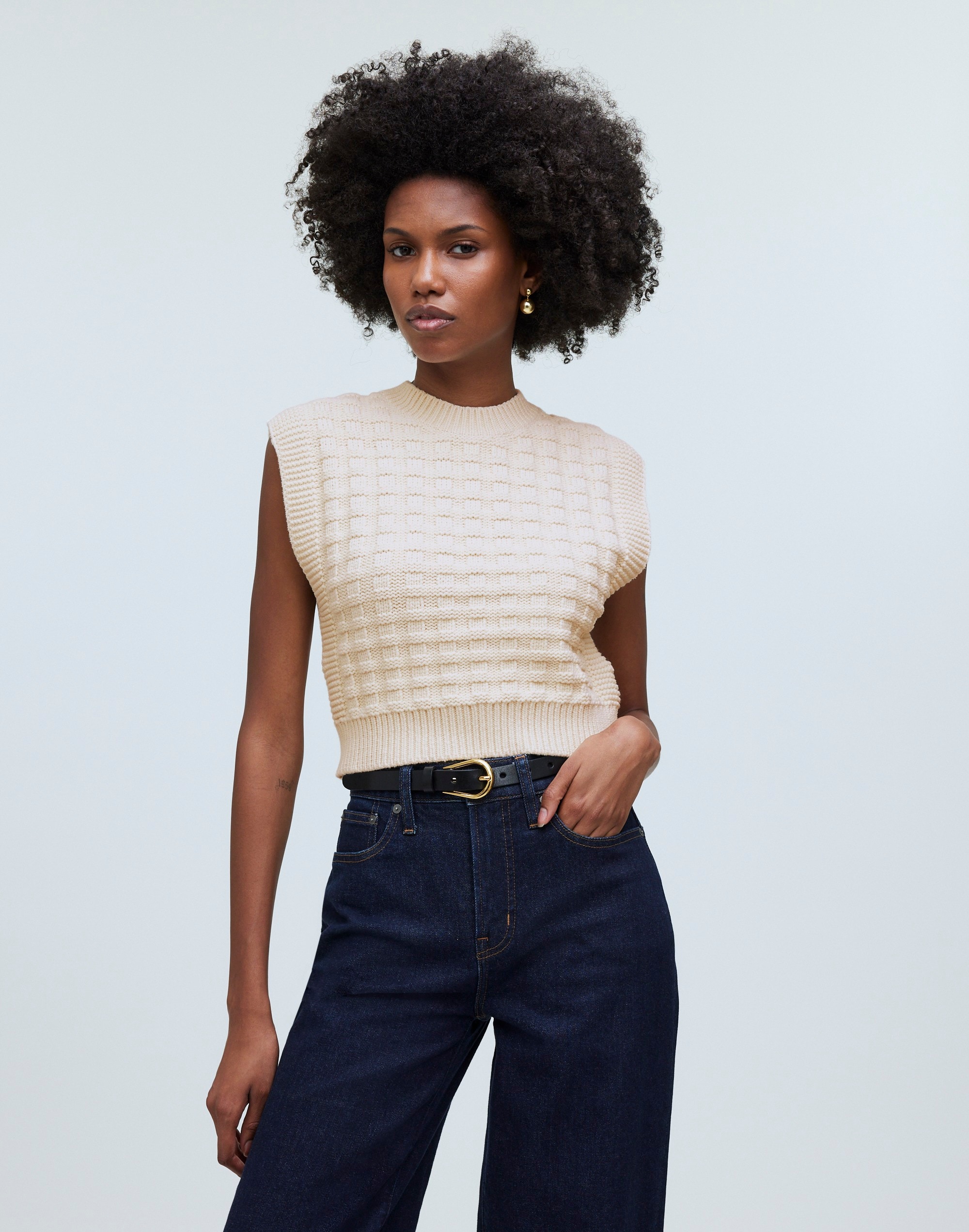 Checkered-Stitch Wedge Sweater Vest