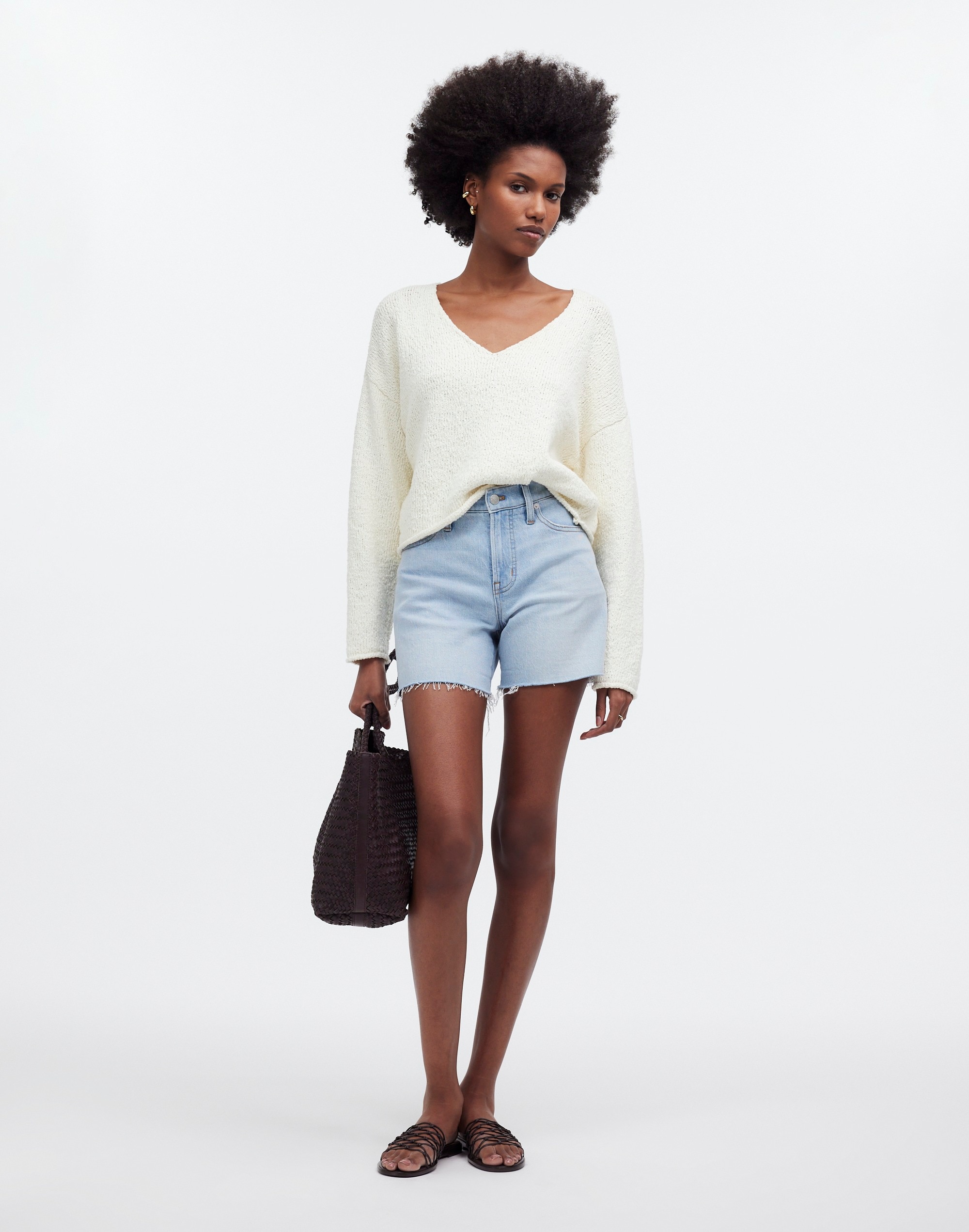 Shop Mw Deep-v Boxy Sweater In Bright Ivory