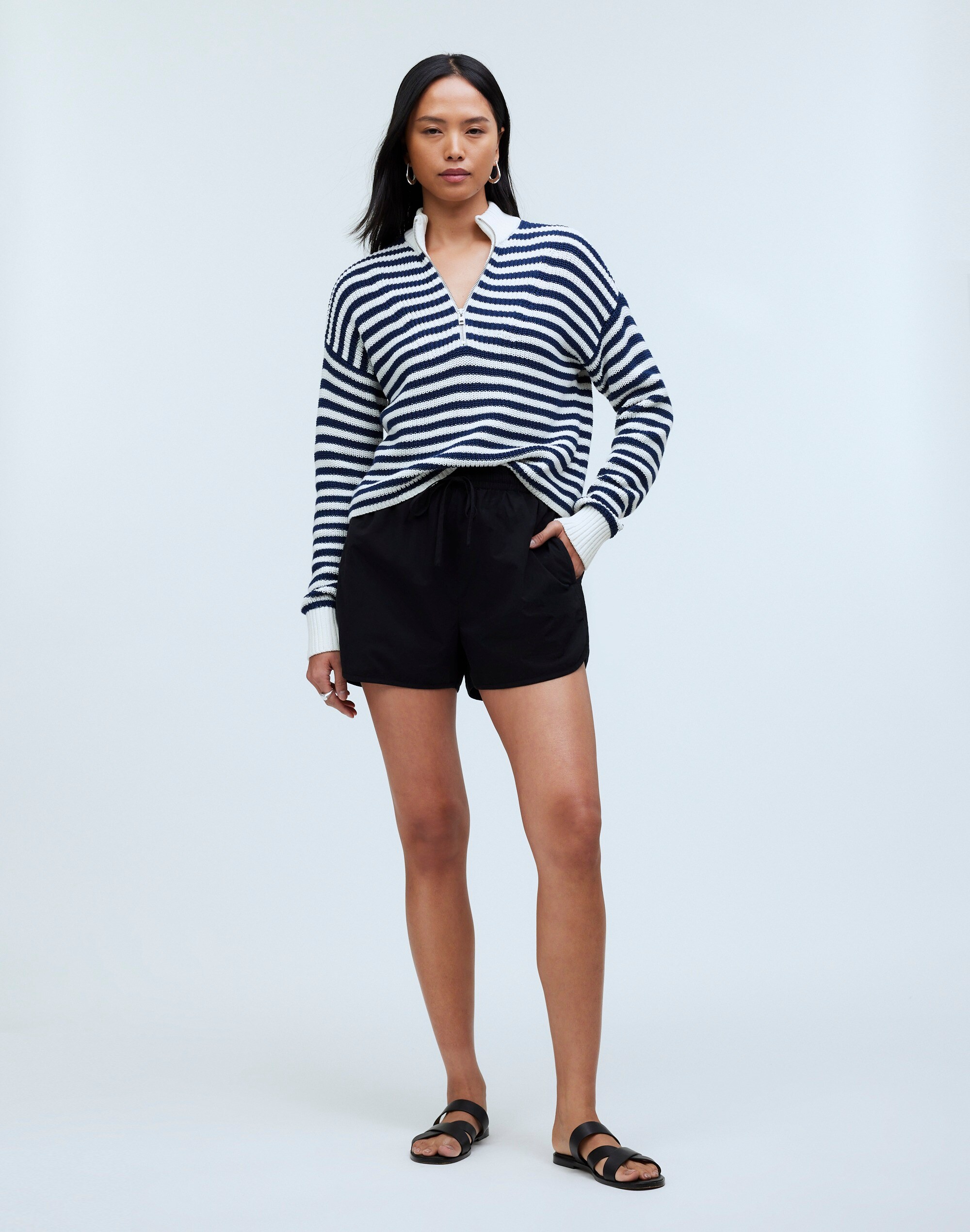 Ribbed Half-Zip Sweater in Stripe
