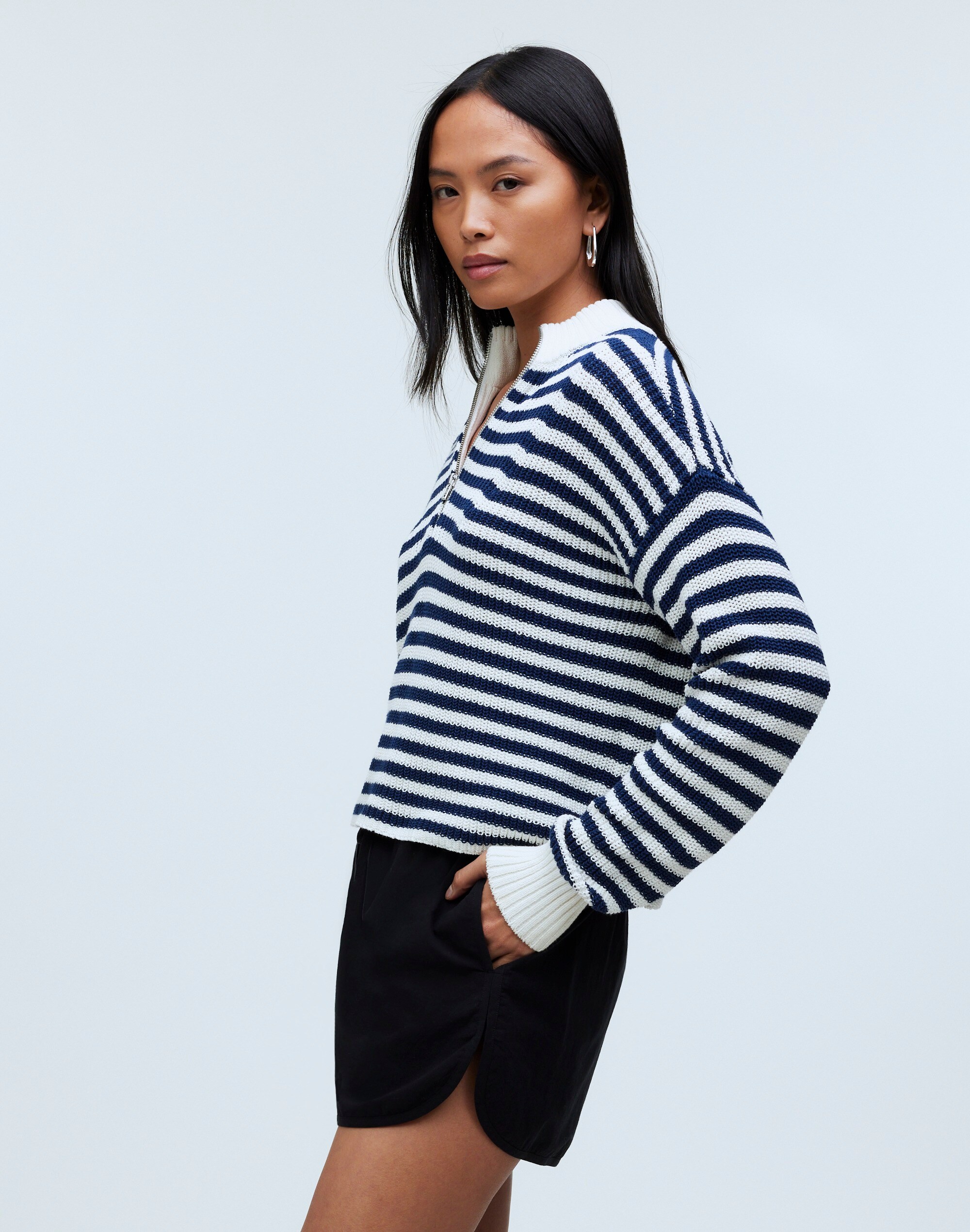 Ribbed Half-Zip Sweater in Stripe