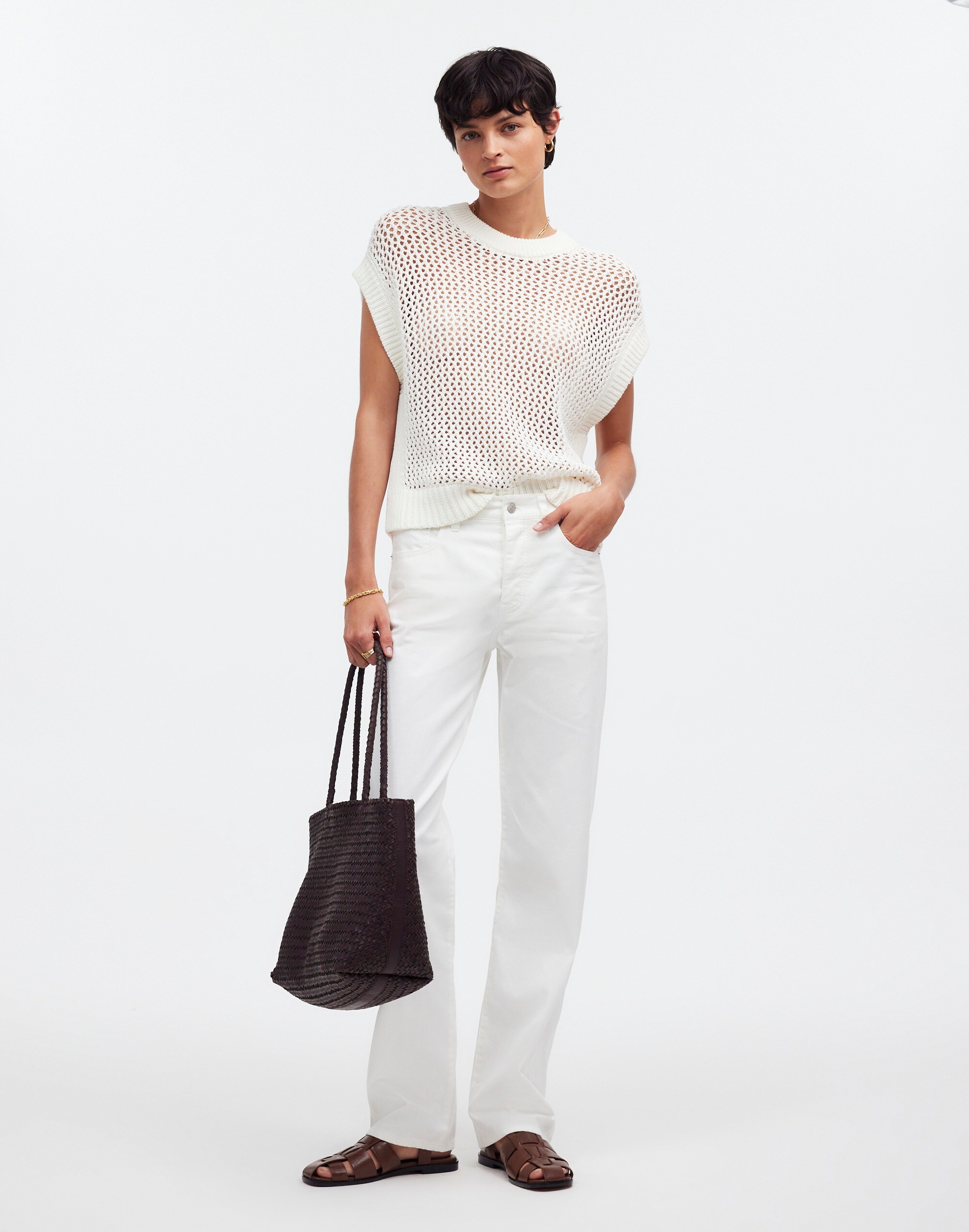 Open-Stitch Sweater Tee in bright ivory image 2