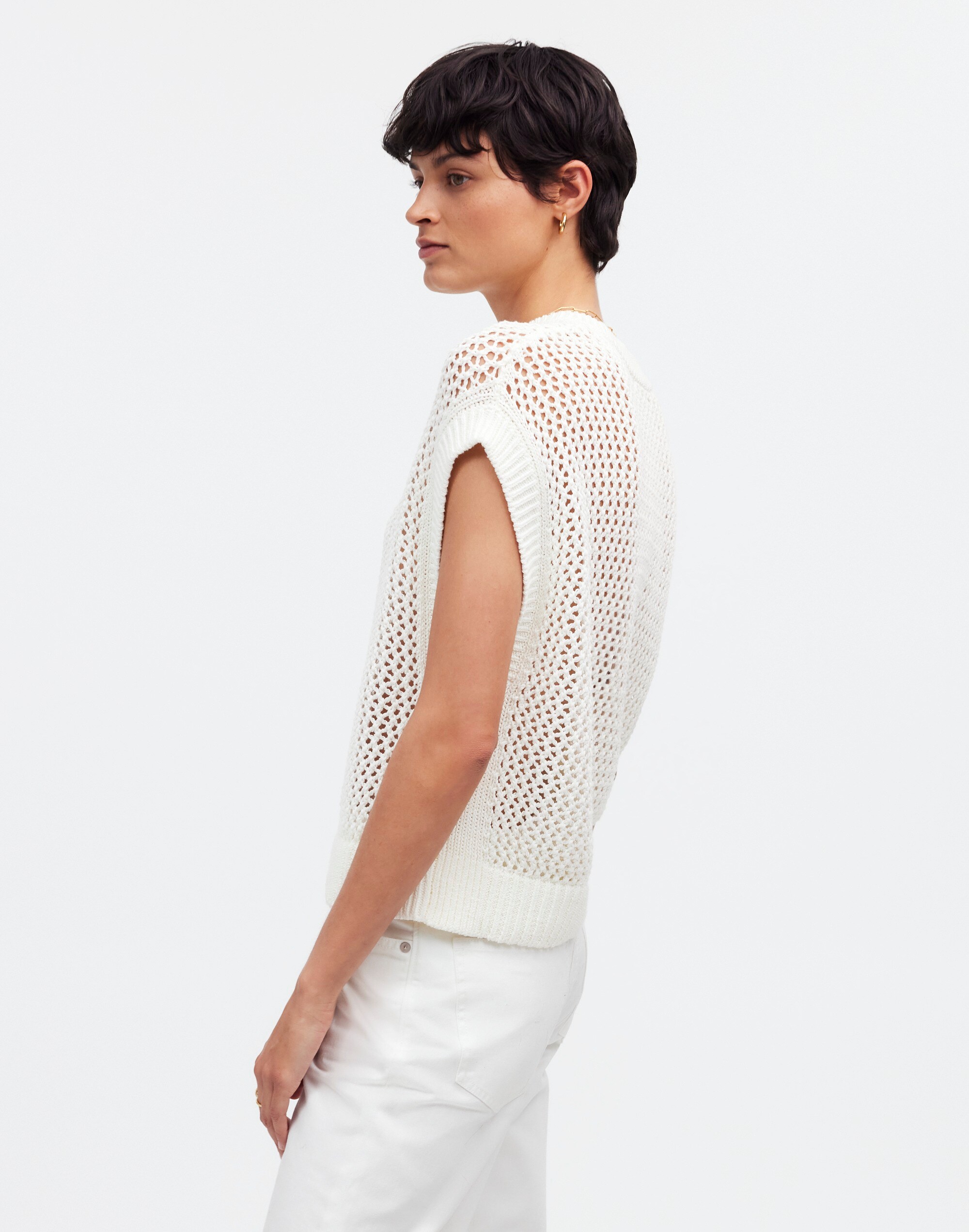 Open-Stitch Sweater Tee in bright ivory image 3