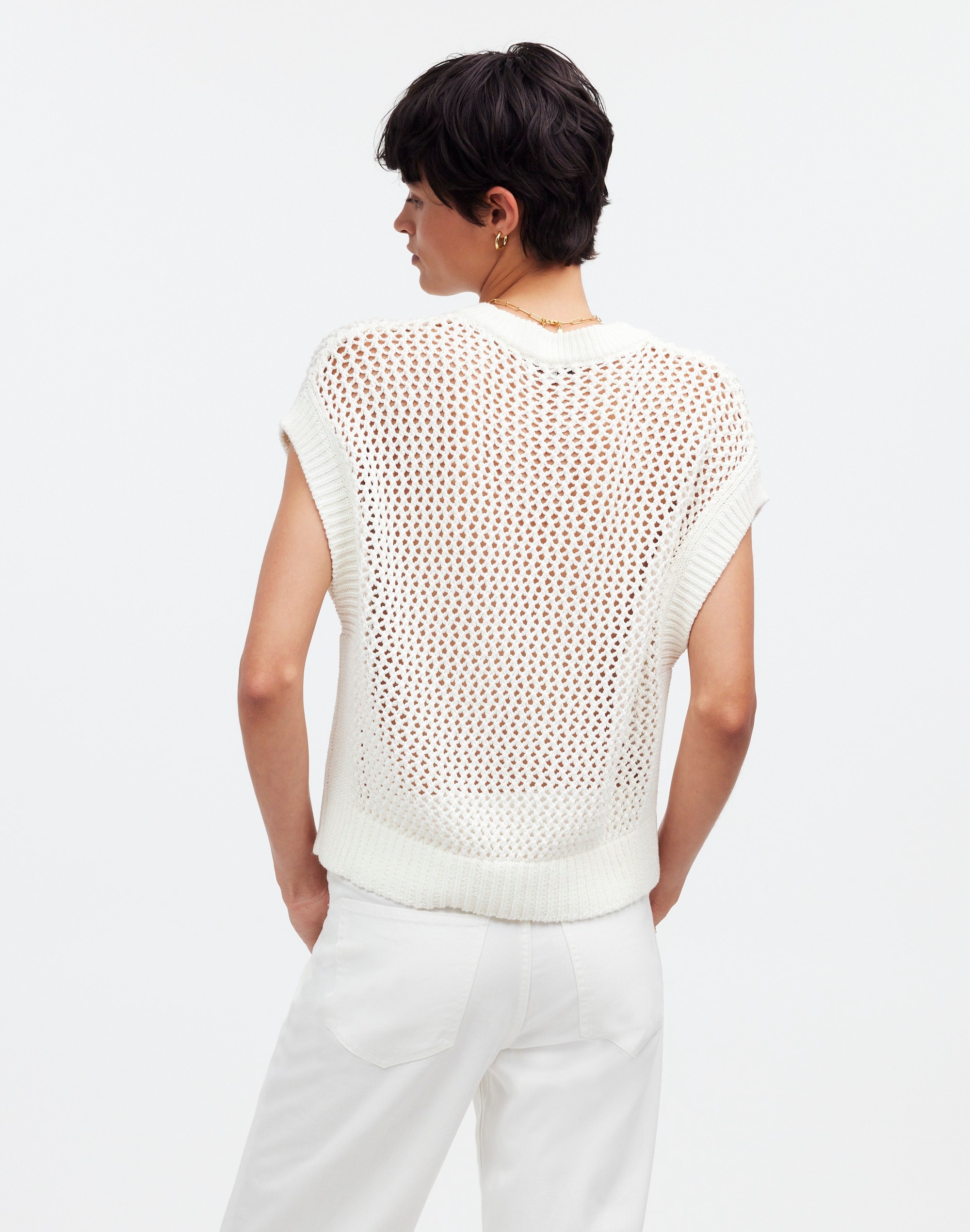 Open-Stitch Sweater Tee in bright ivory image 4