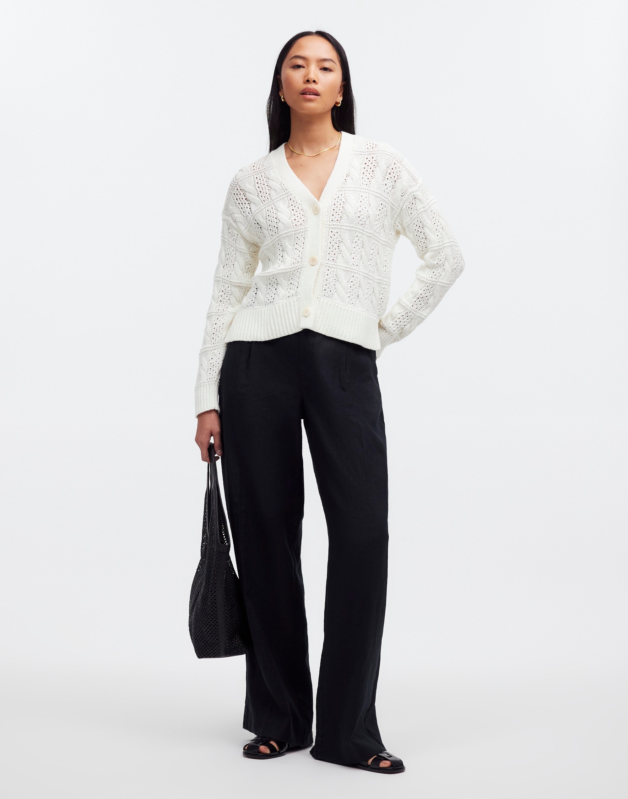 Open Cable-Stitch Cardigan Sweater