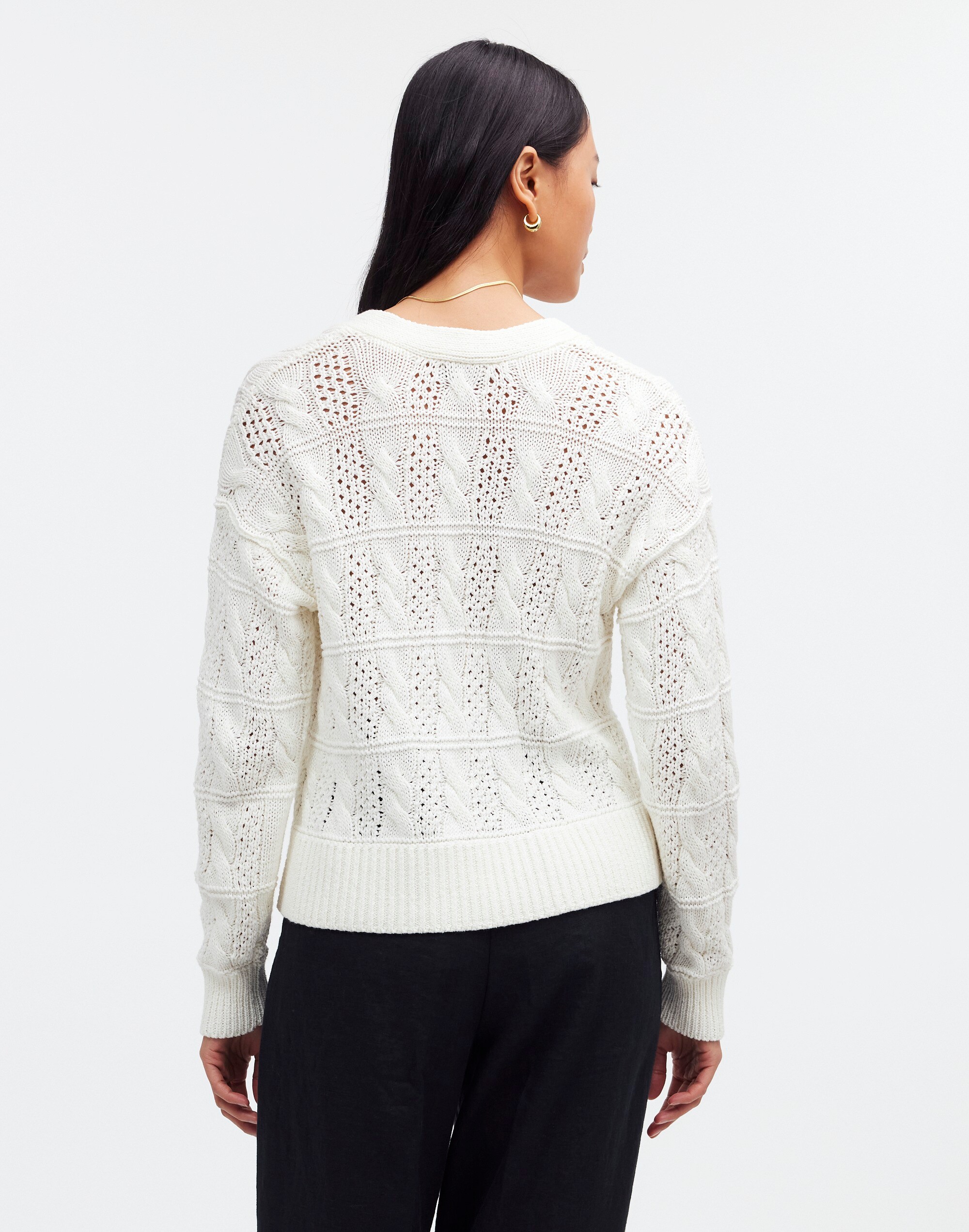 Open Cable-Stitch Cardigan Sweater