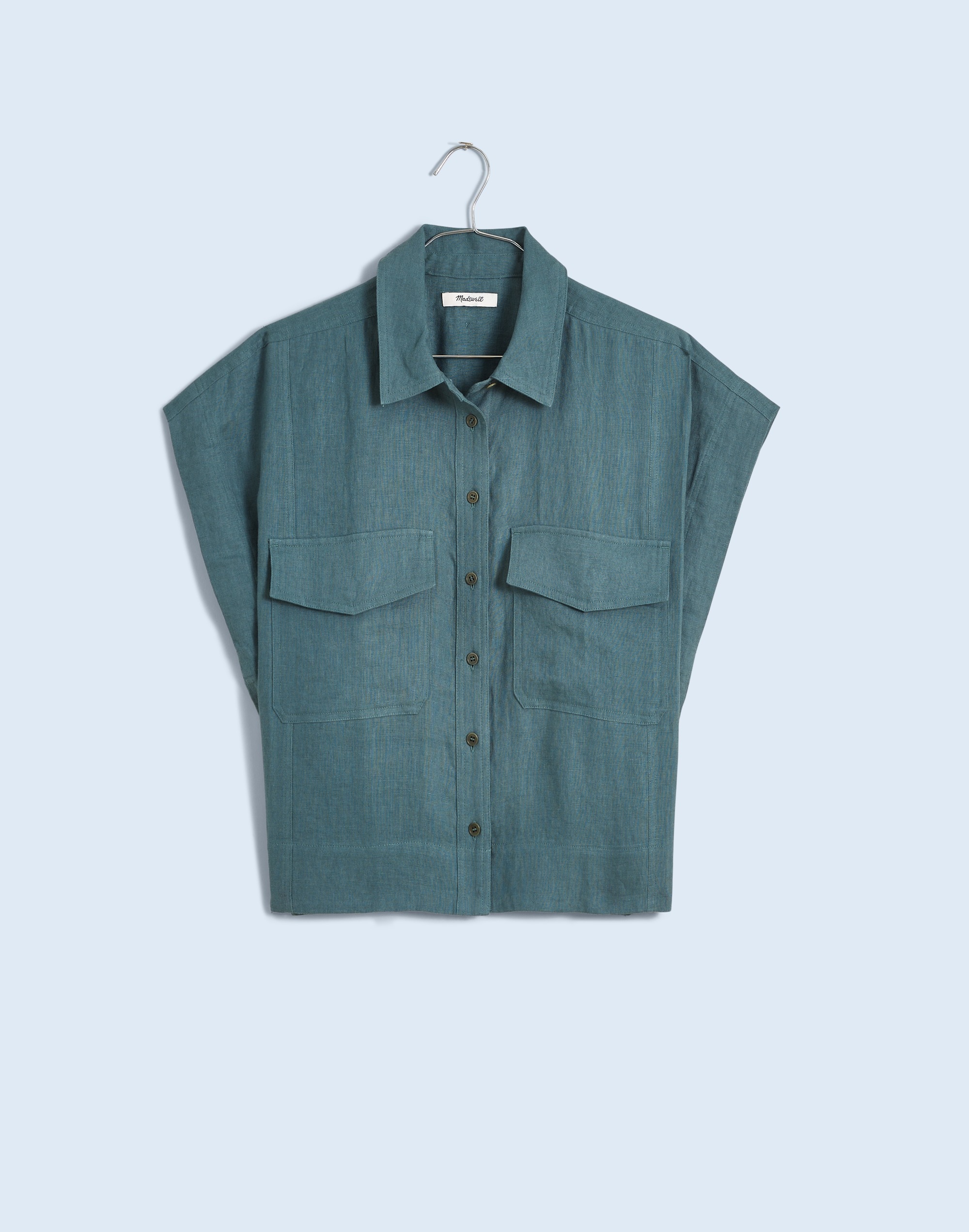 Flap-Pocket Button-Up Shirt in 100% Linen