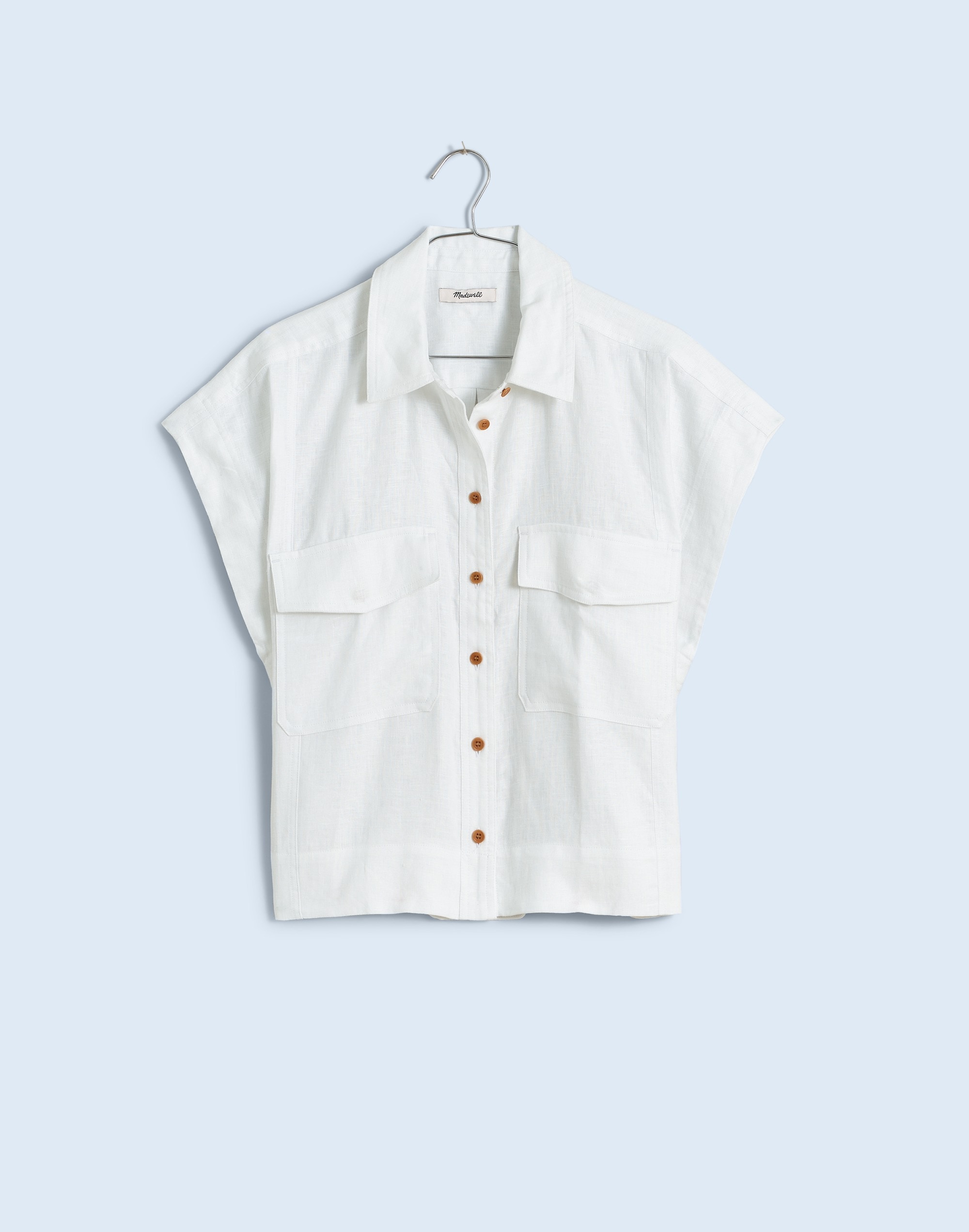Flap-Pocket Button-Up Shirt in 100% Linen