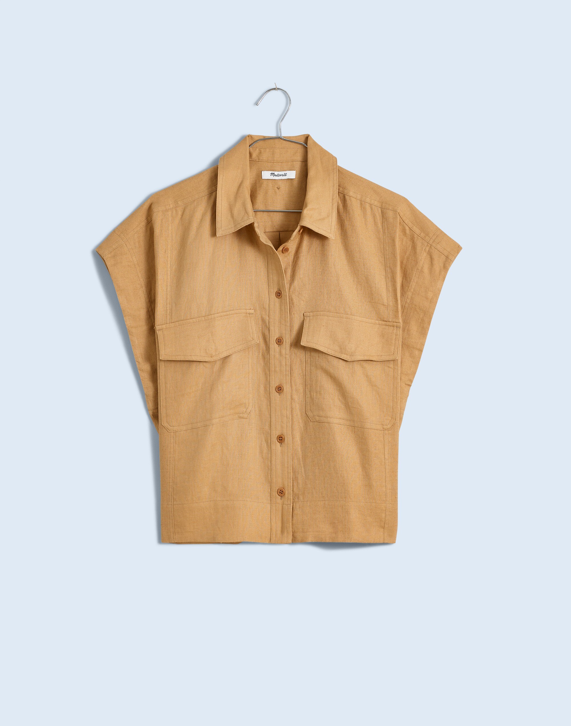Flap-Pocket Button-Up Shirt in 100% Linen