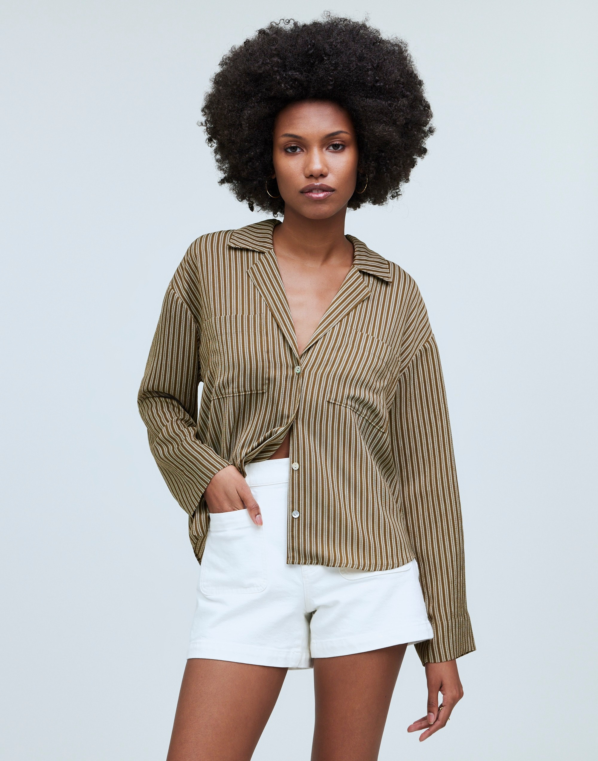 resort long-sleeve shirt in stripe seersucker