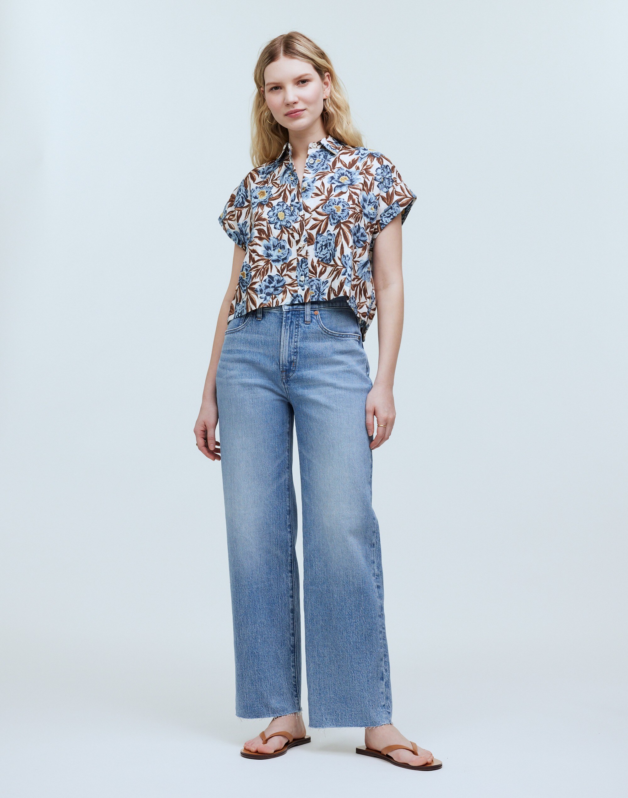 Crop Dolman Shirt in Floral 100% Linen