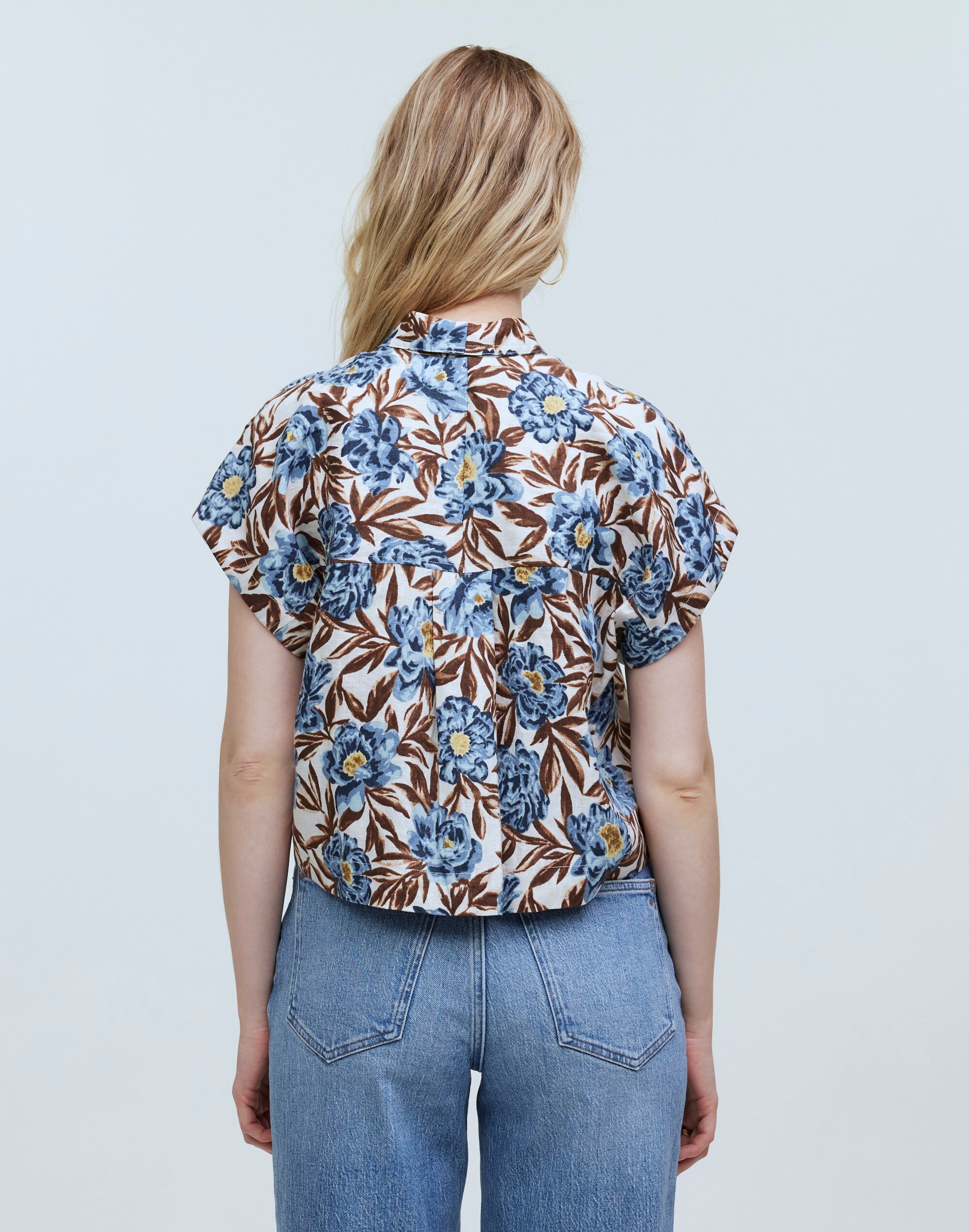 Crop Dolman Shirt in Floral 100% Linen