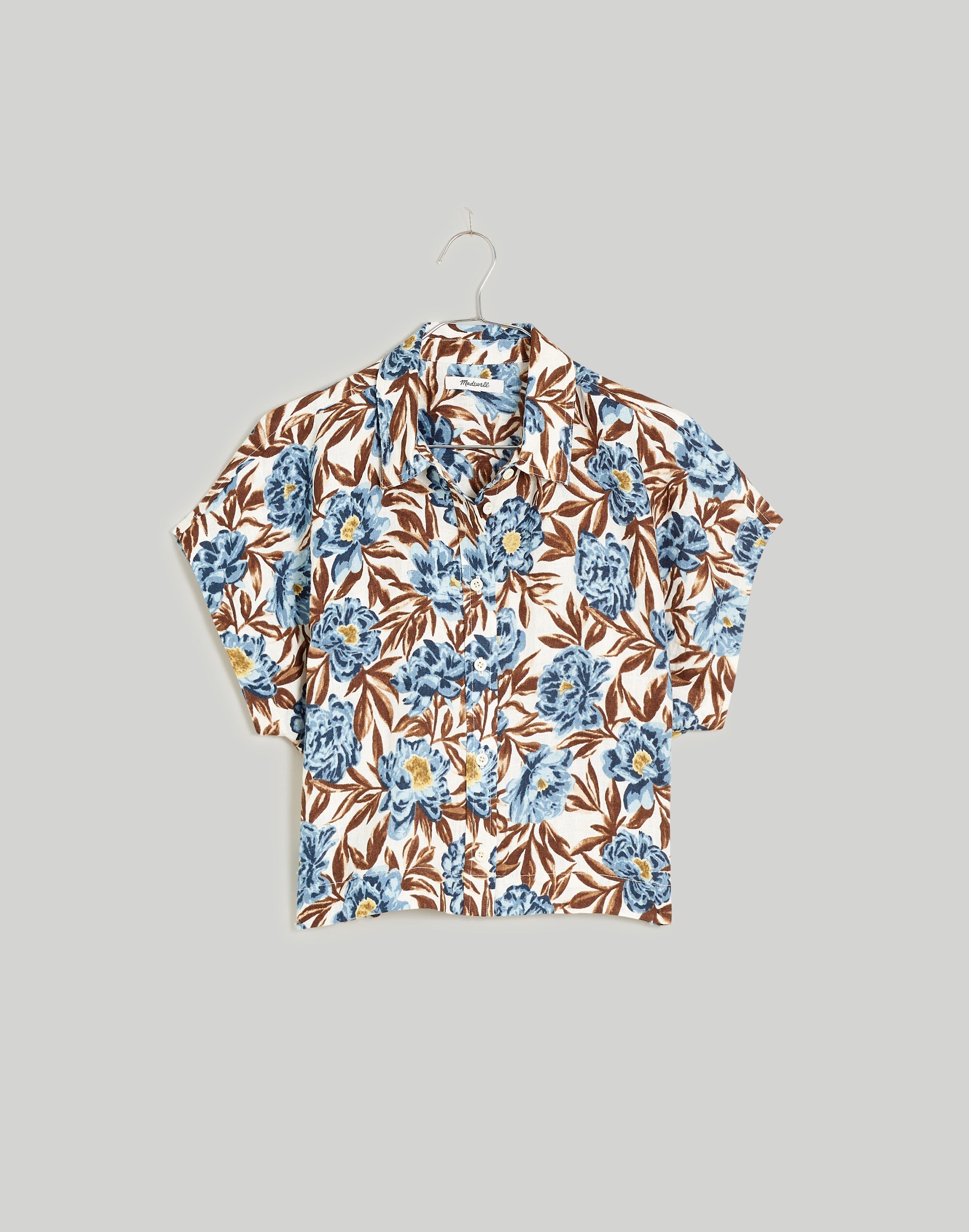 Crop Dolman Shirt in Floral 100% Linen