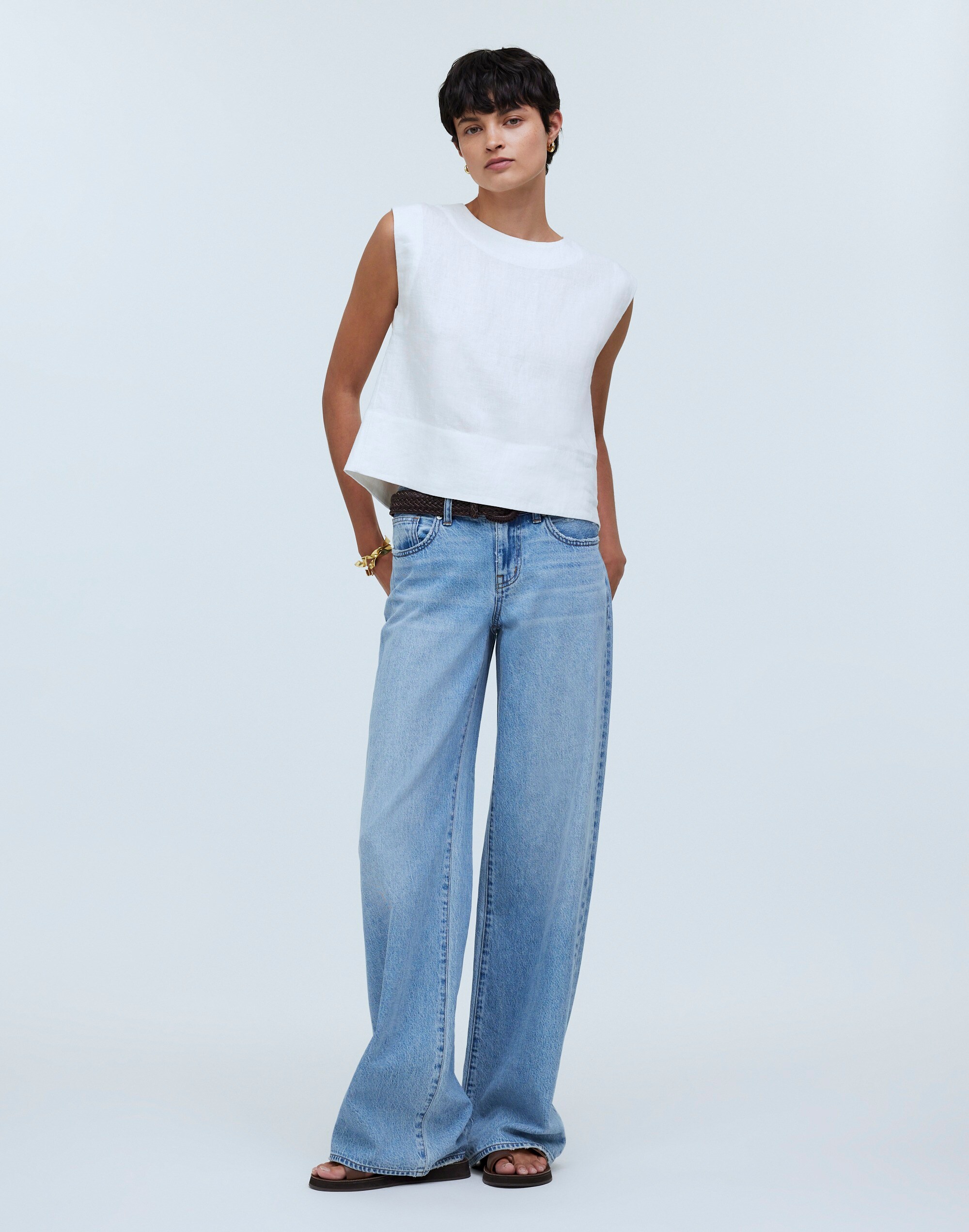 Bateau-Neck Tank in 100% Linen