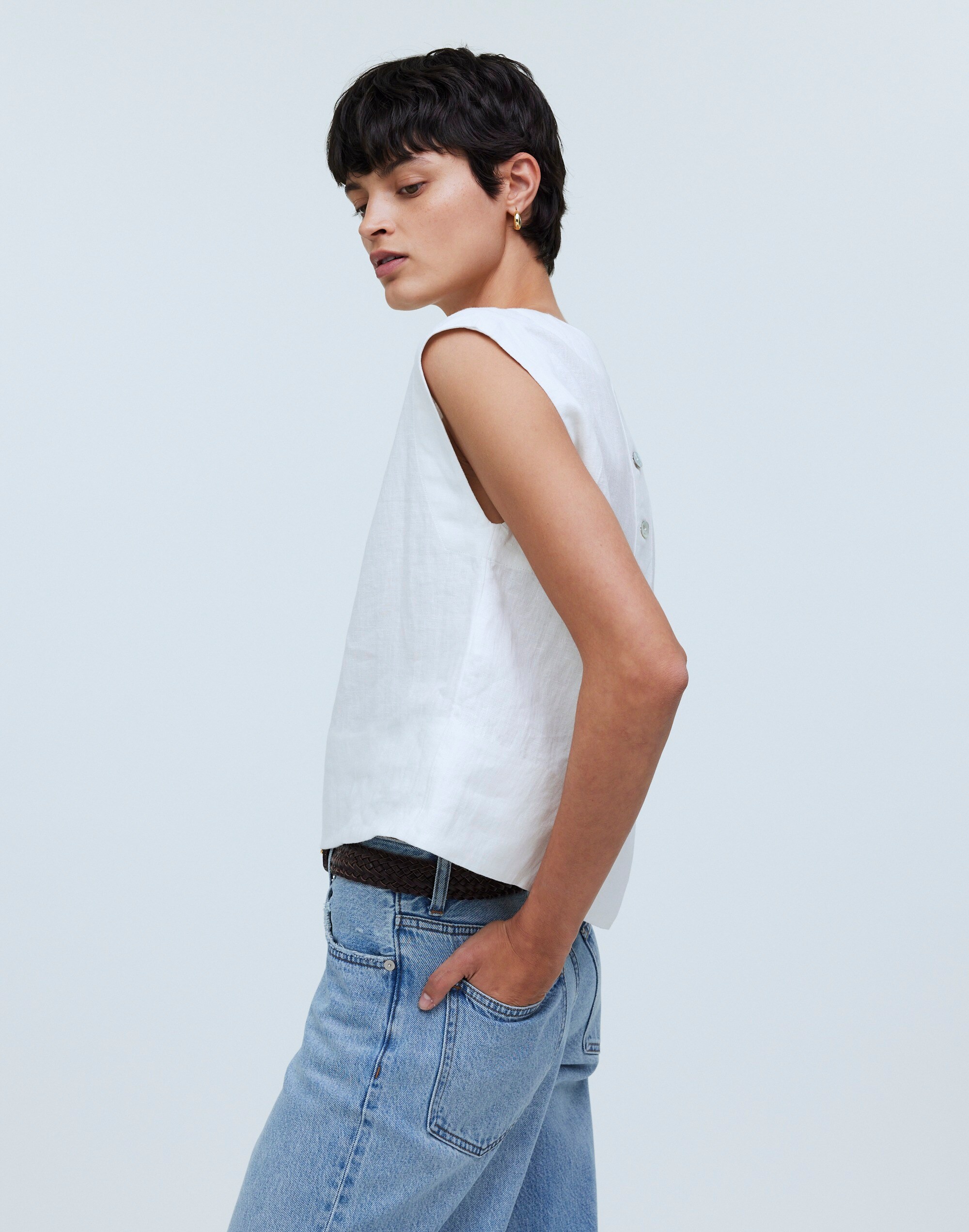 Bateau-Neck Tank in 100% Linen