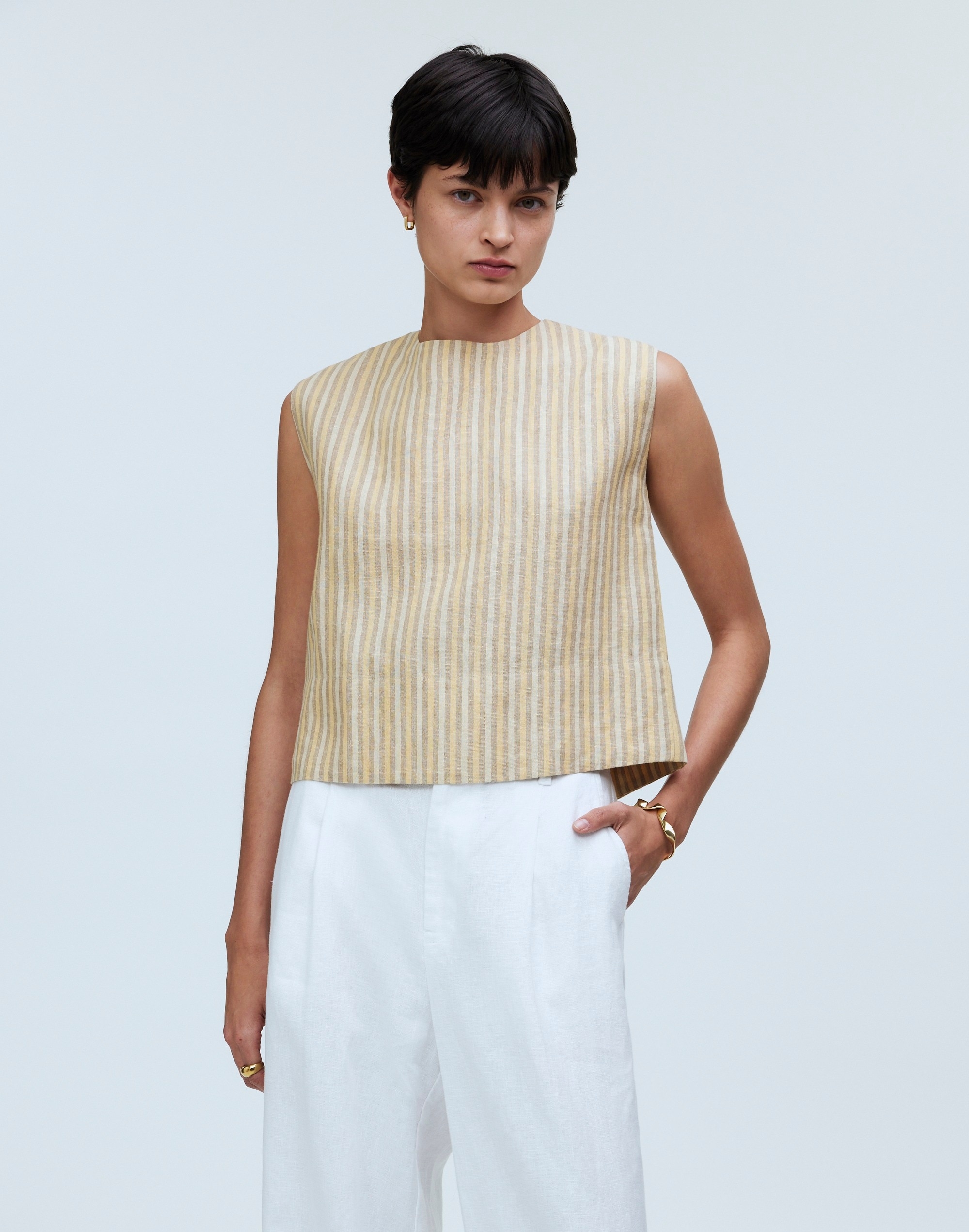 Bateau-Neck Tank in 100% Linen
