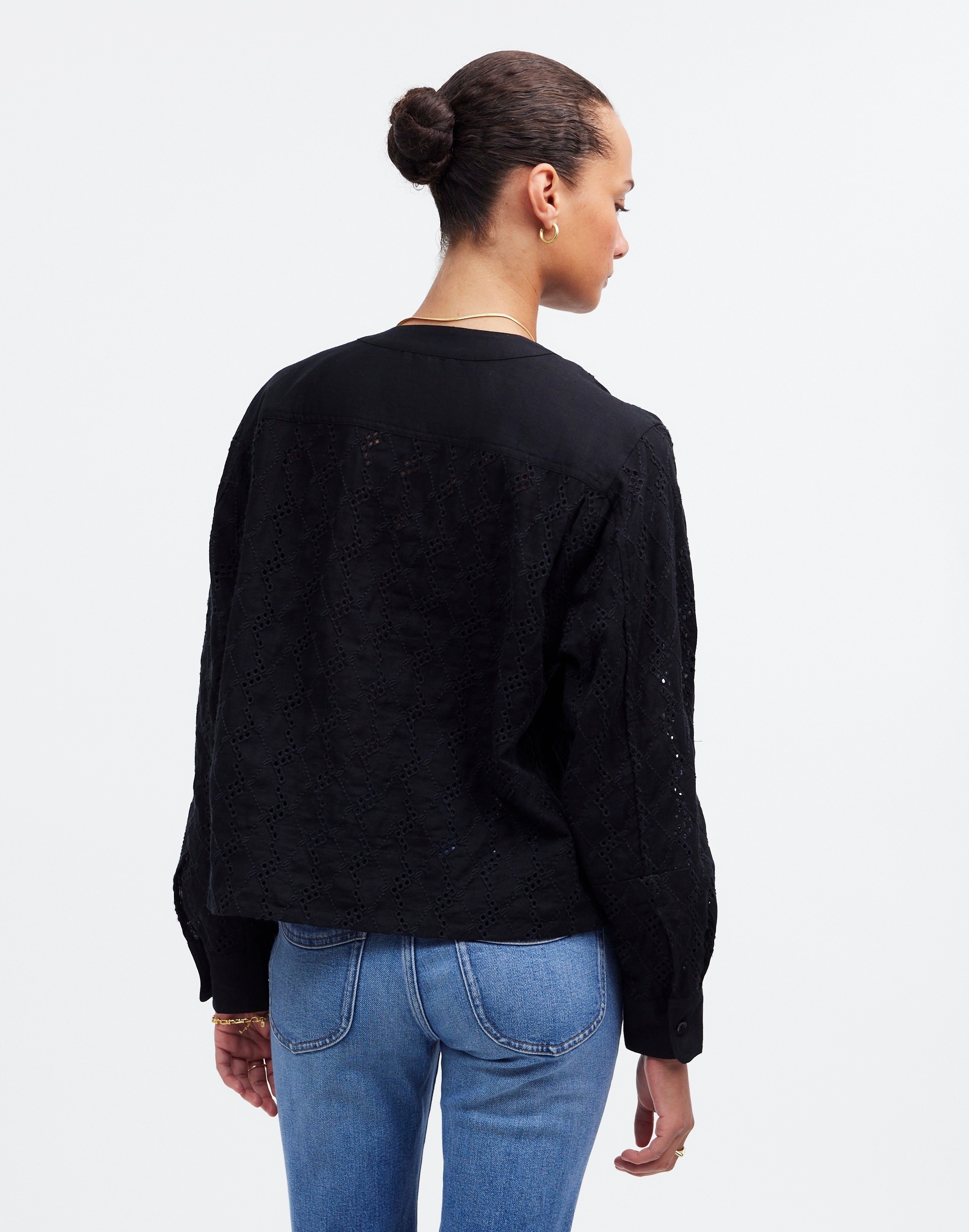 Long-Sleeve Popover Top in Eyelet